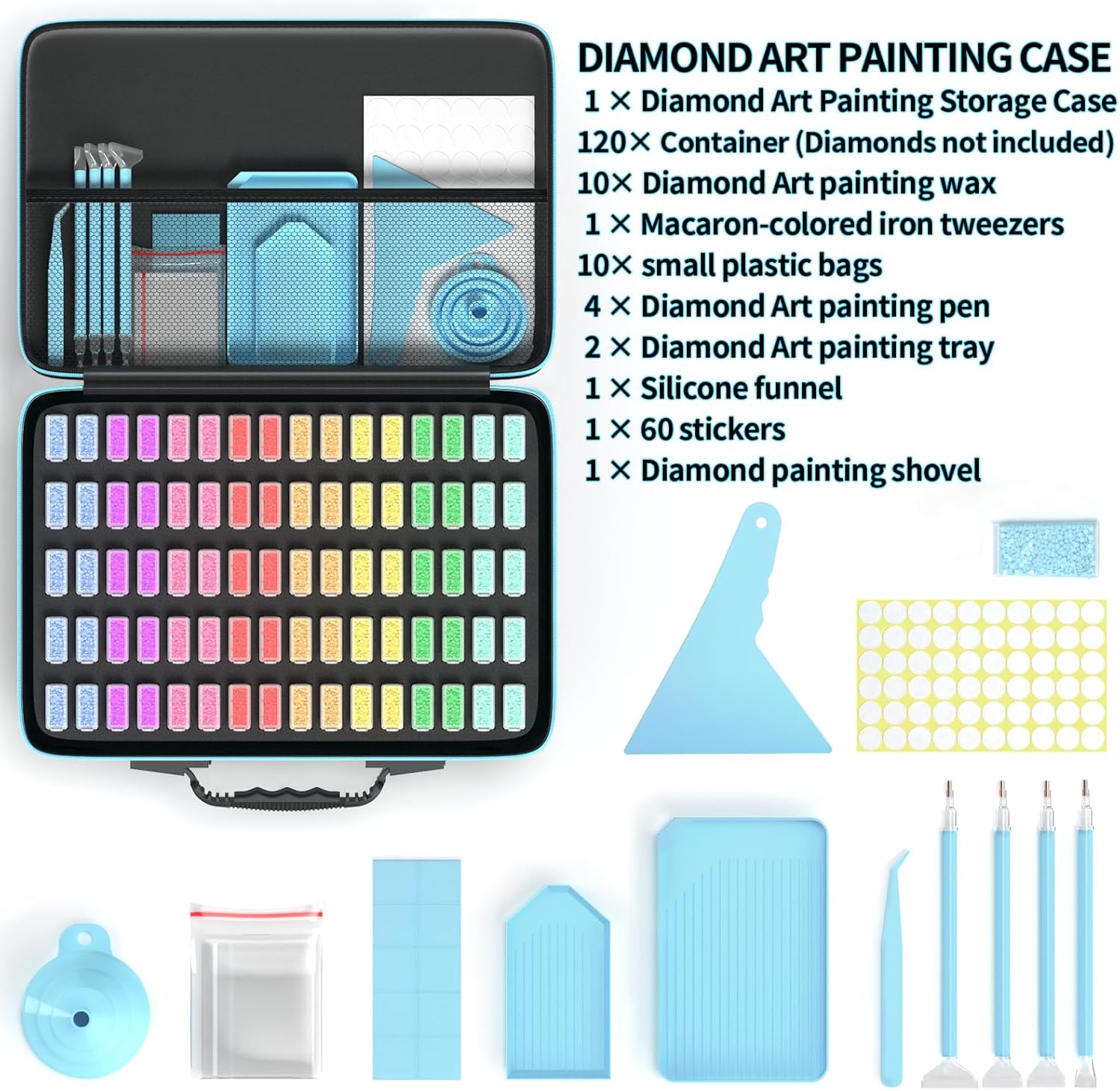 VANSUNS Diamond Painting Storage Containers Art Kits for Adults, 160 Slots Portable Bead Storage Boxes for Diamond Painting Accessories and Tools, Blue