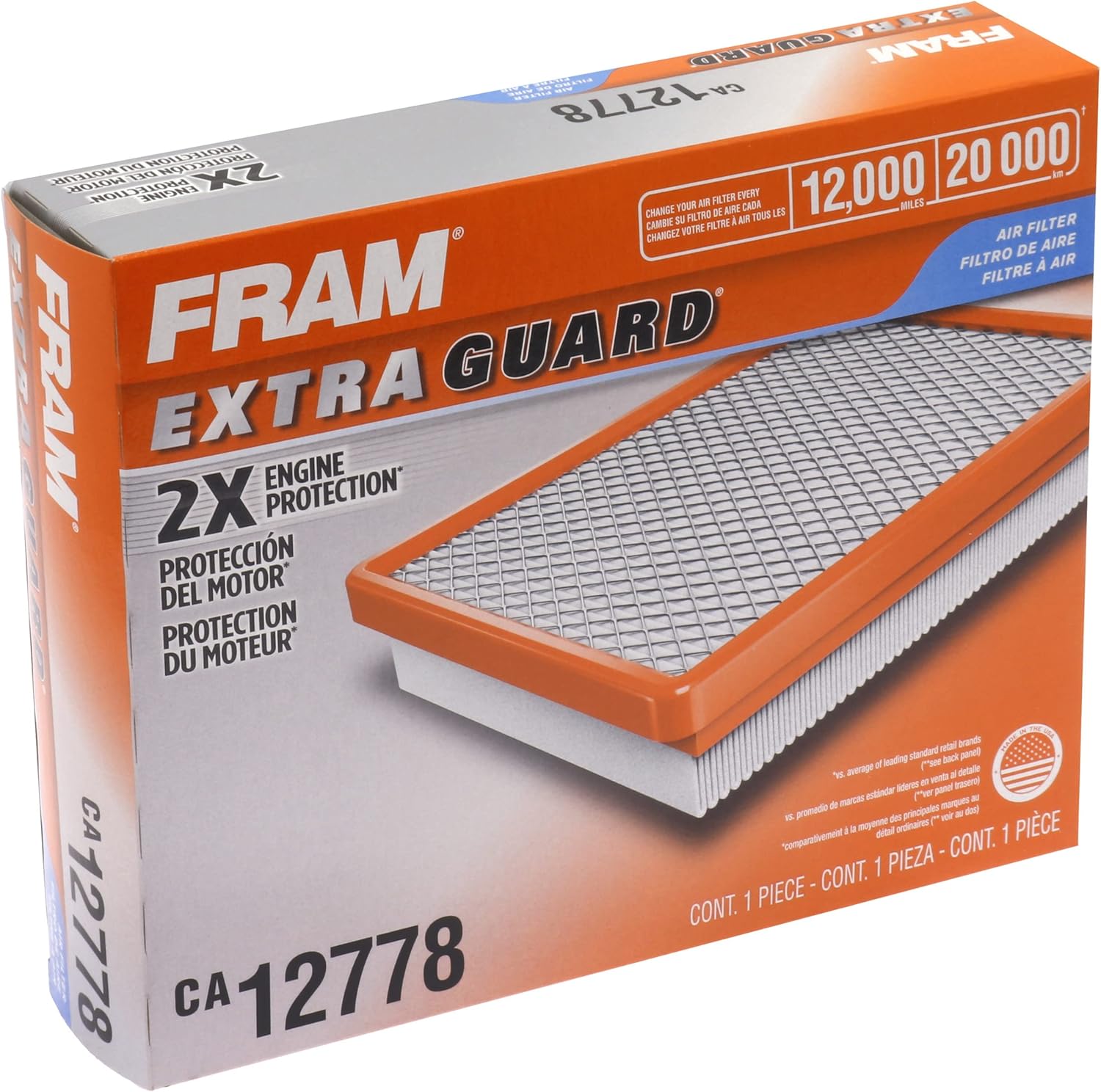 FRAM Extra Guard CA12778 Flexible Replacement Engine Air Filter for Select Ford and Lincoln Models, Provides Up to 12 Months or 12,000 Miles Filter Protection