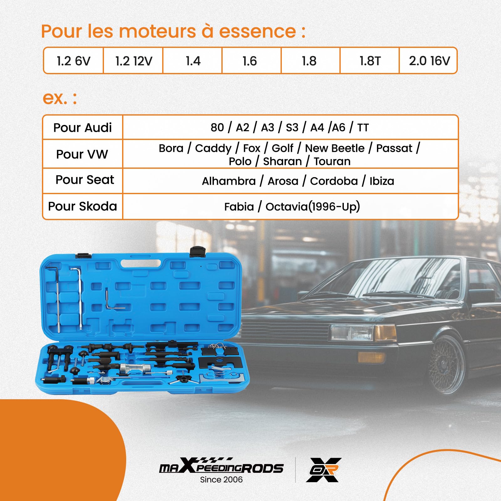 maXpeedingrods Kit d'outils de Calage Moteur Distribution Essence pour VW 1.4/1.6//1.9/2.0 pour Audi Seat Skoda, Kit Calage Distribution T10123 T10120 T10100 T10121 T10098 T10050 T10060A T10008 T40011