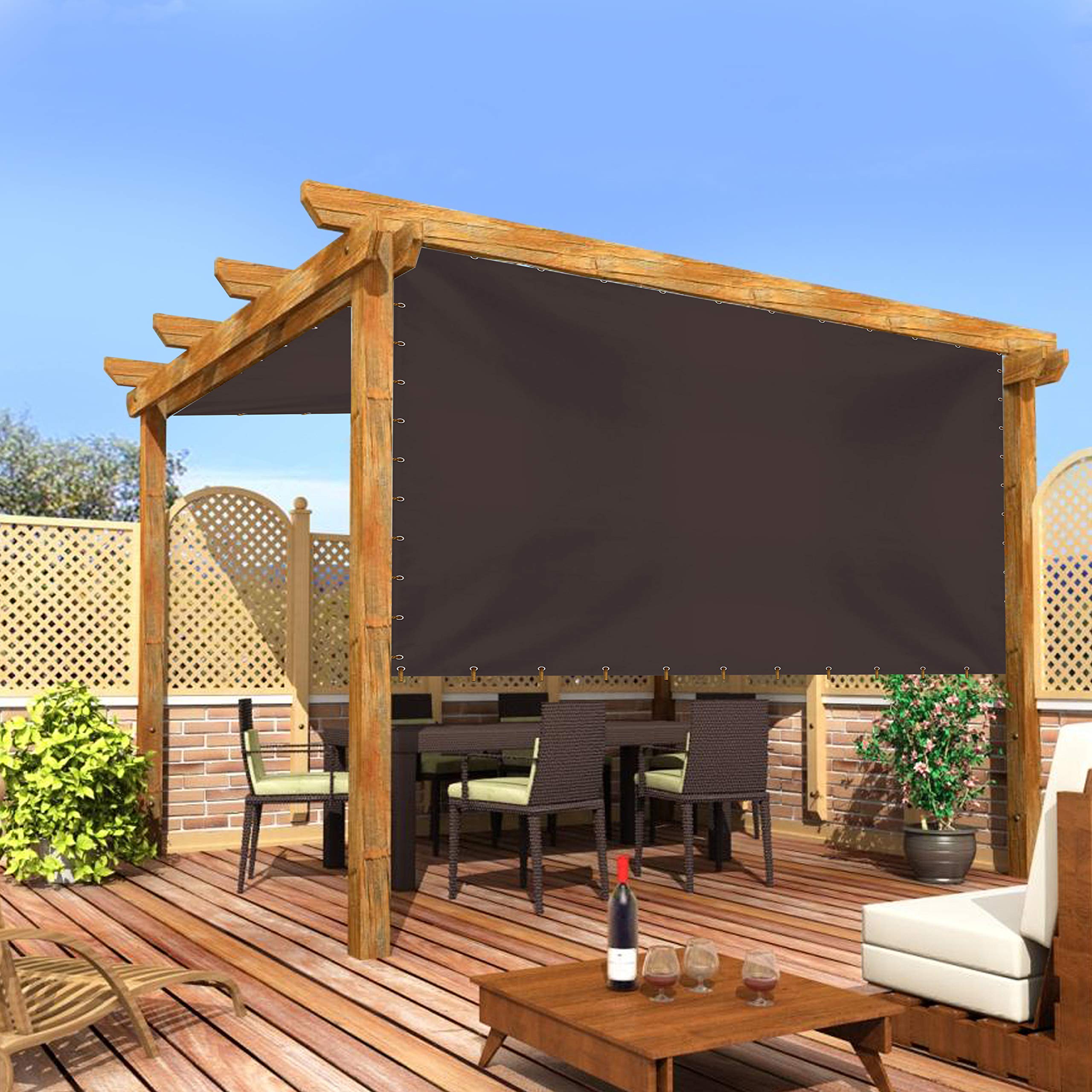 Cubierta universal de repuesto para toldo, pérgola de 18 onzas, 100% impermeable y resistente a la intemperie, para patio, porche, terraza, balcón, con ojales (10 pies de alto x 10 pies de ancho, café)