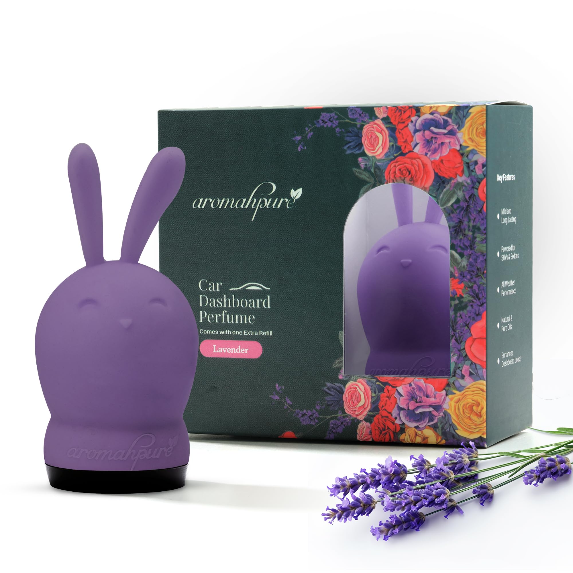 Aromahpure Hunny Bunny Luxury Car Perfume for Dashboard - Lavender Fragrance | Long-Lasting Car Air Freshener with Two Refill Cube | Infused with Pure Oils | Lasts Up to 30 Days
