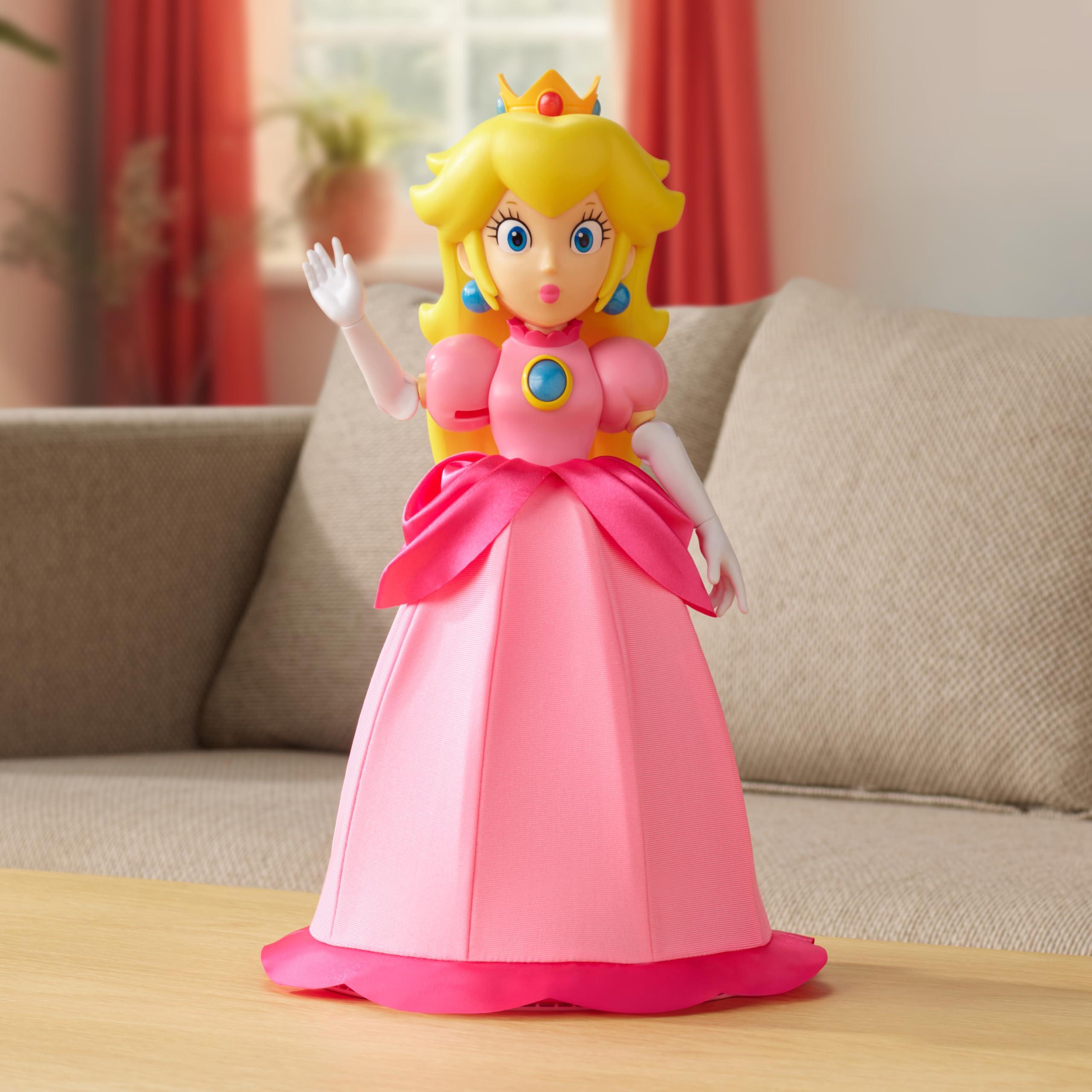 Super Mario Bros Princesa Peach Articulada Muñeca de Jakks Pacific, Licenciada Oficialmente, Posable con Vestido Iconicos y Corona - Regalo Muy Detallado