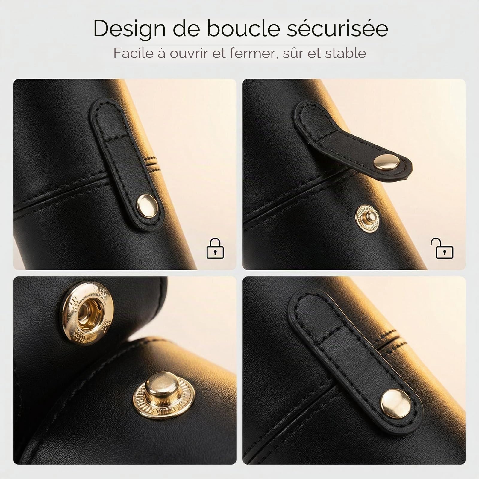 Porte-pinceaux de Maquillage Vide en Cuir synthétique avec Couvercle Noir Étui de Rangement pour pinceaux de Maquillage en Cuir synthétique