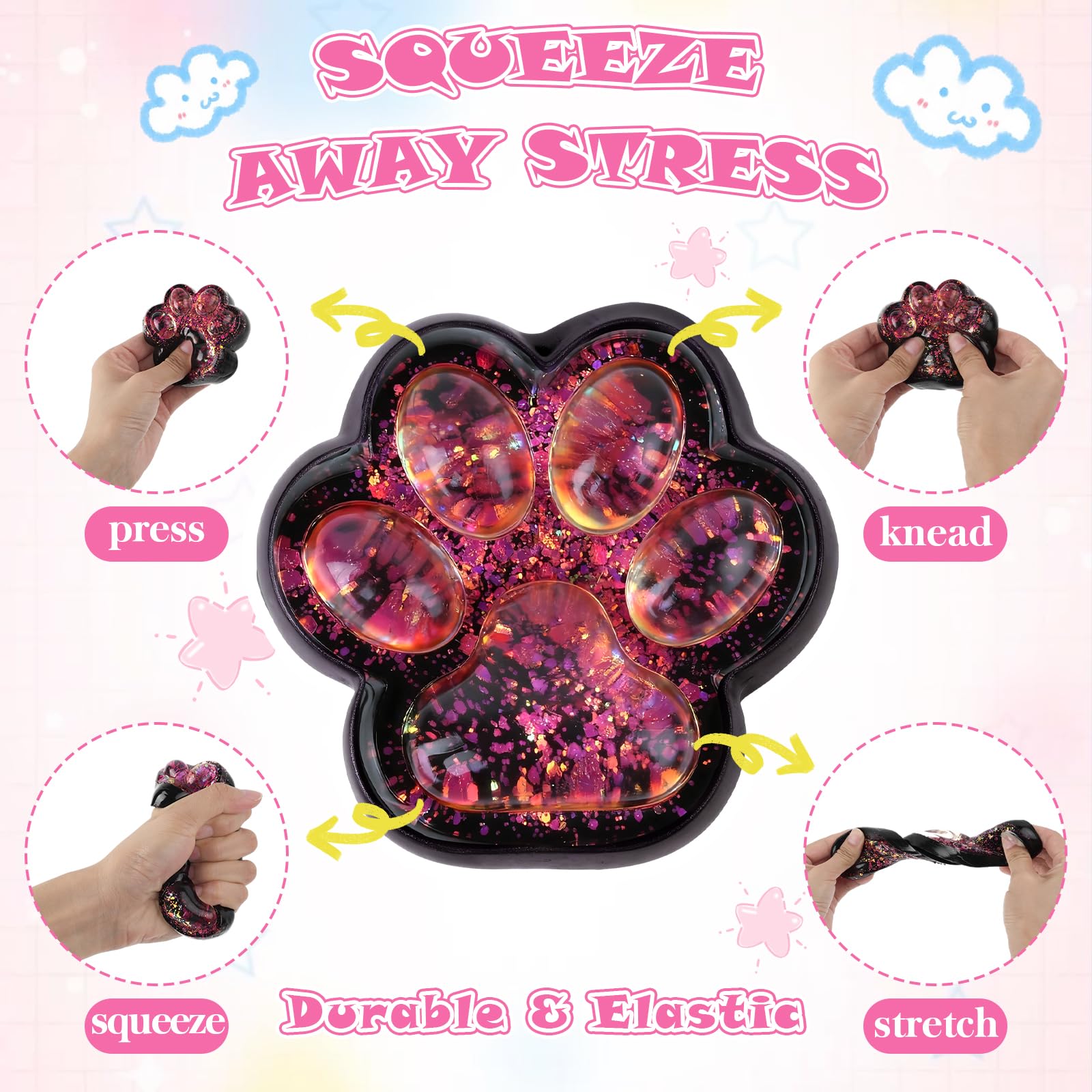 Cat Paw Squishy Stress Relief Toys, Cute Fidget Toys Squishies, Style E - Red - Image 3