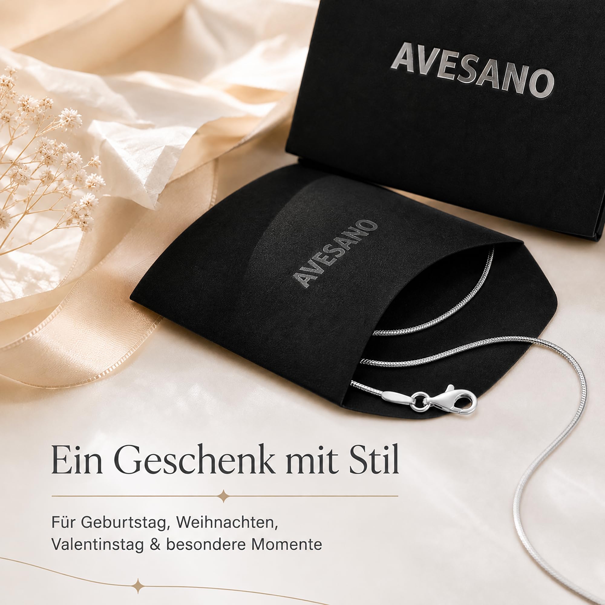 Schlangenkette 925 Silber Kette Damen Halskette 1 mm 101021-0 | feine Silberkette in den Längen 42 45 50 60 70 80 90 cm verfügbar