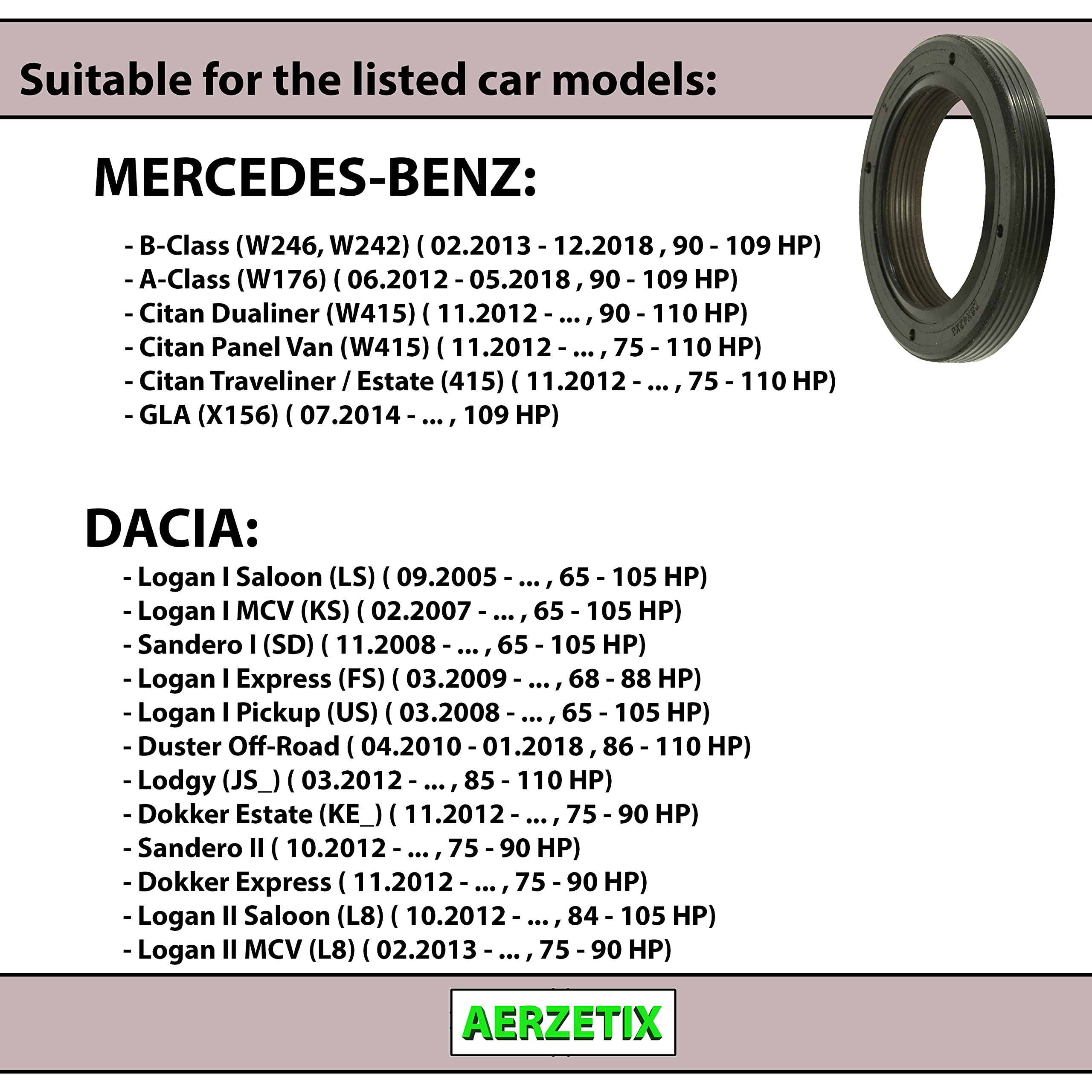 AERZETIX - C66157 - Junta SPI del árbol de levas - lado de montaje: delantero - compatible con 7701471376, 7701474149, 6079970446, 1300100QAC