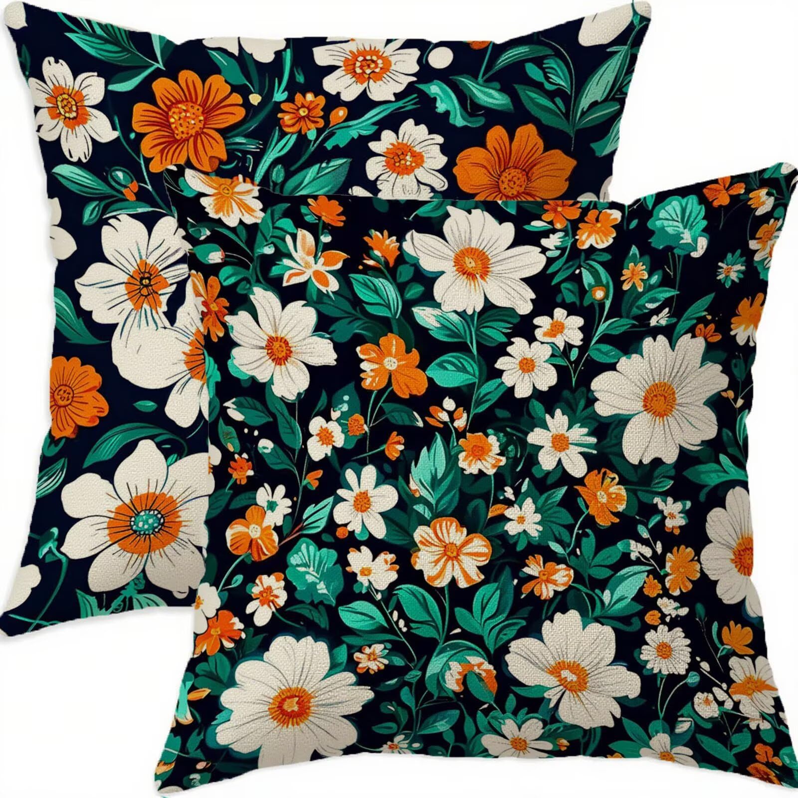 Housse coussin 70x70cm fermeture éclair invisible taie lin cyan