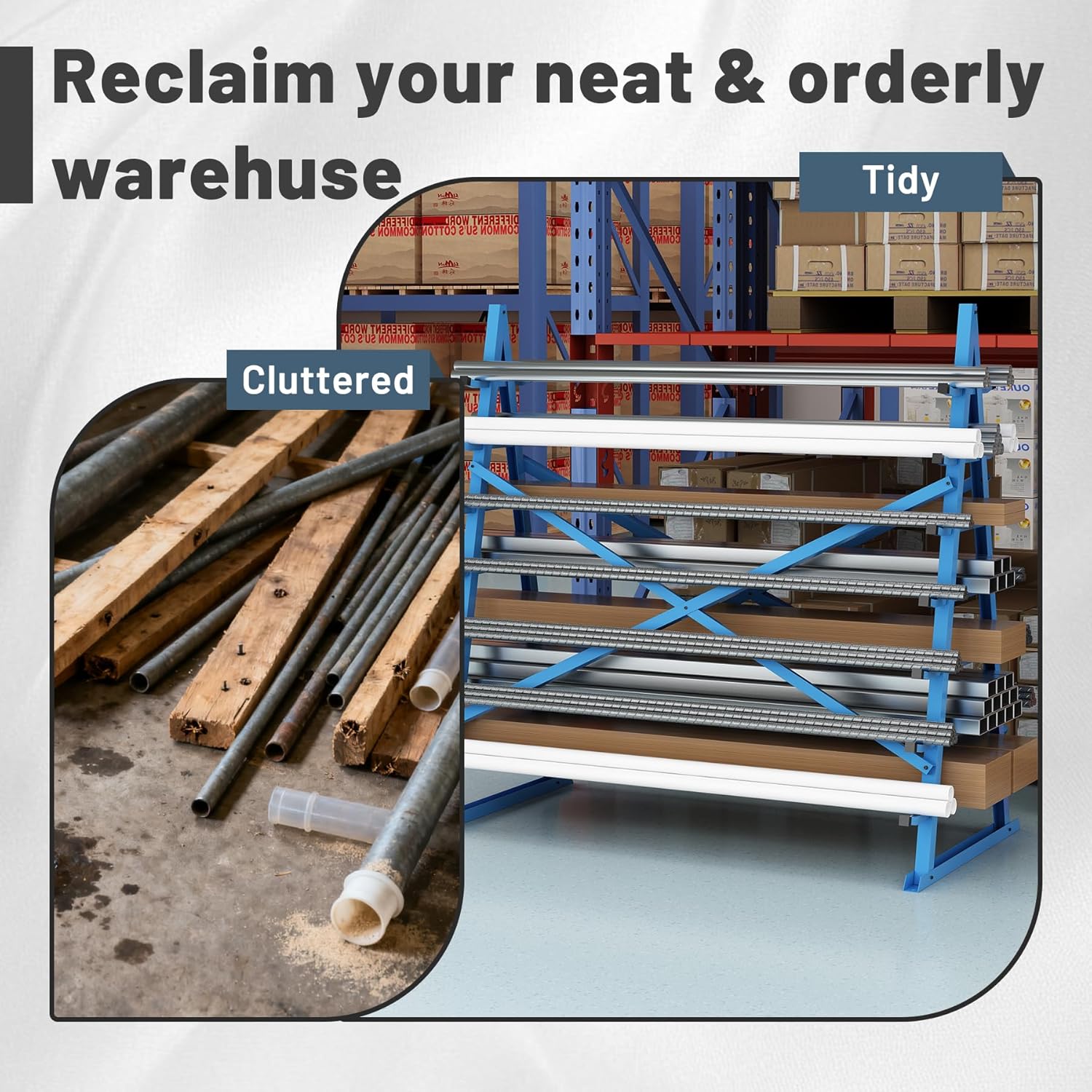 2000lbs Horizontal Lumber Storage Rack, 7-Tier Floor Standing Adjustable Storage Rack, Heavy Duty Steel Bar, Pipe, Long Parts Organizer Shelf for Garage Workshop Shed Basement, Blue