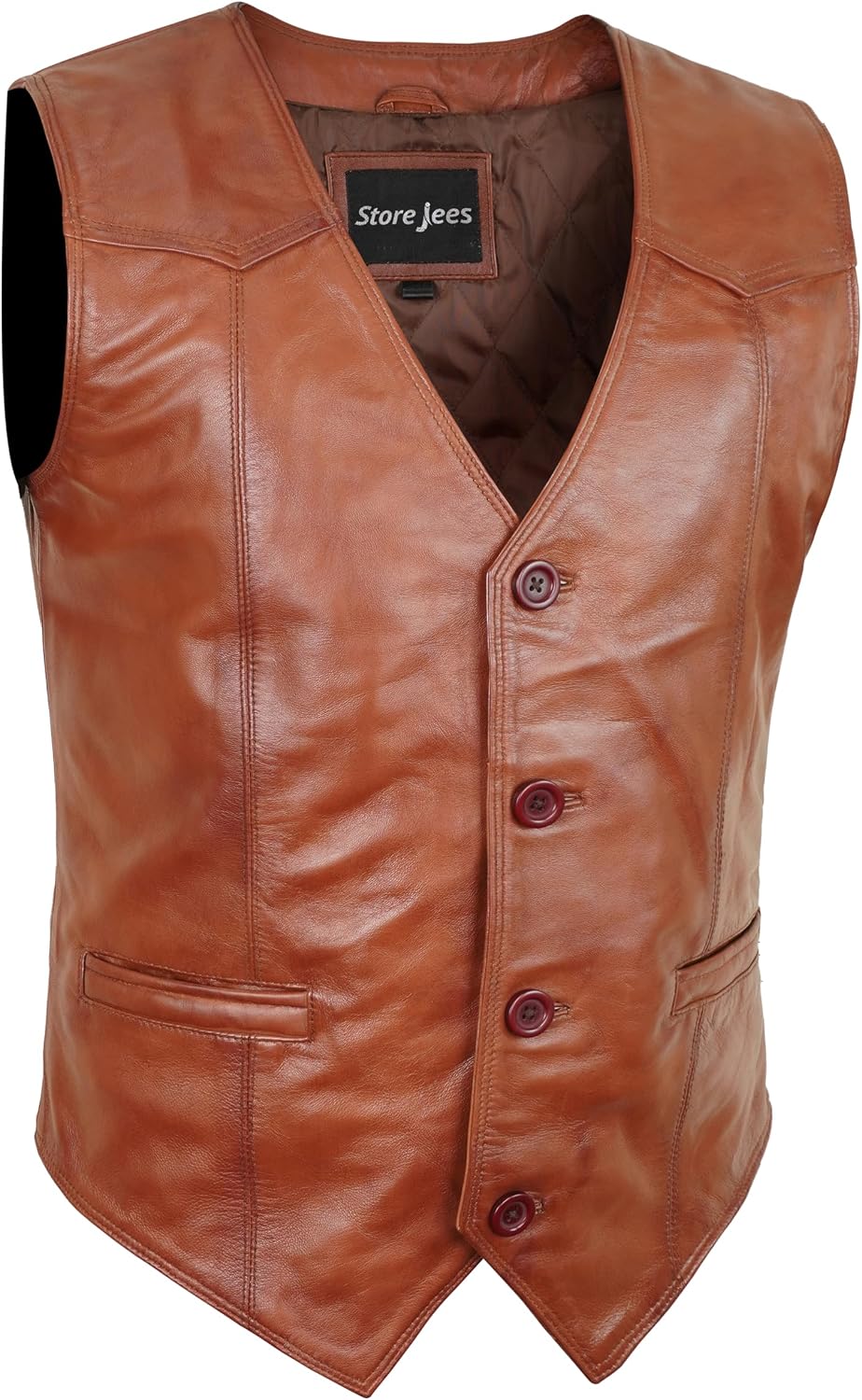 Leather Vest Men – V-Neck Western Biker Style Sleeveless Mens Leather Jacket Motorcycle Riding Vest Cowboy Look
