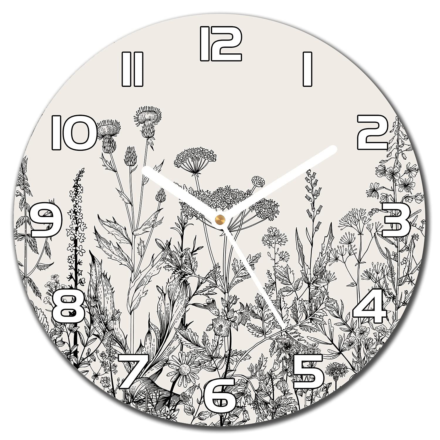 Horloge murale cuisine et salon motif floral en verre trempé Coloray Flore De Champ