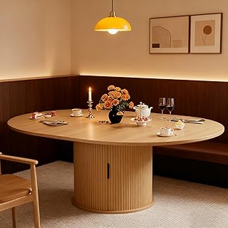 Extendable Round Dining Table for 2-4-6, 59 Inch Dining Room Kitchen Tab...