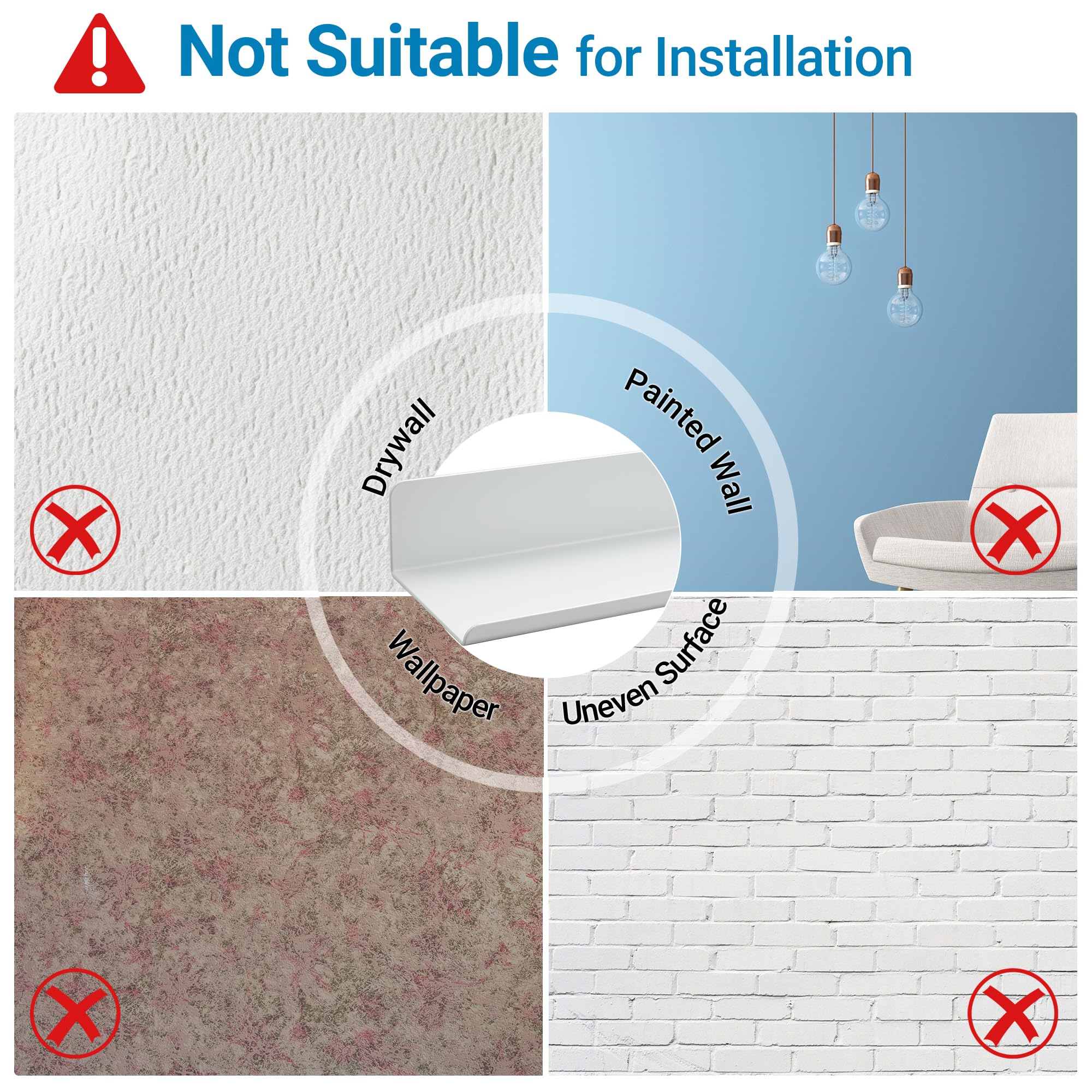 SAYAYO White Floating Shelves for Wall Storage, 12 Inch Adhesive Wall Shelves for Bedroom Decor, Display Bathroom Shelf Organizer for Kitchen, Living Room, Office, 2pcs