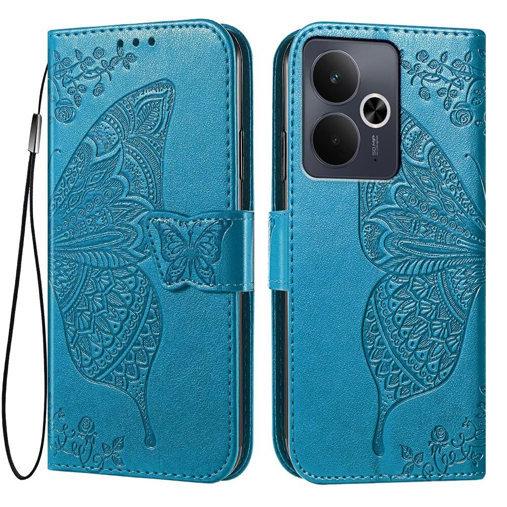 EASSGU Etui do Realme 14 5G / Realme 14T 5G (6,67 cala) z klapką w stylu portfela ze skóry z 3 gniazdami na karty 1 portfel, etui - niebieskie