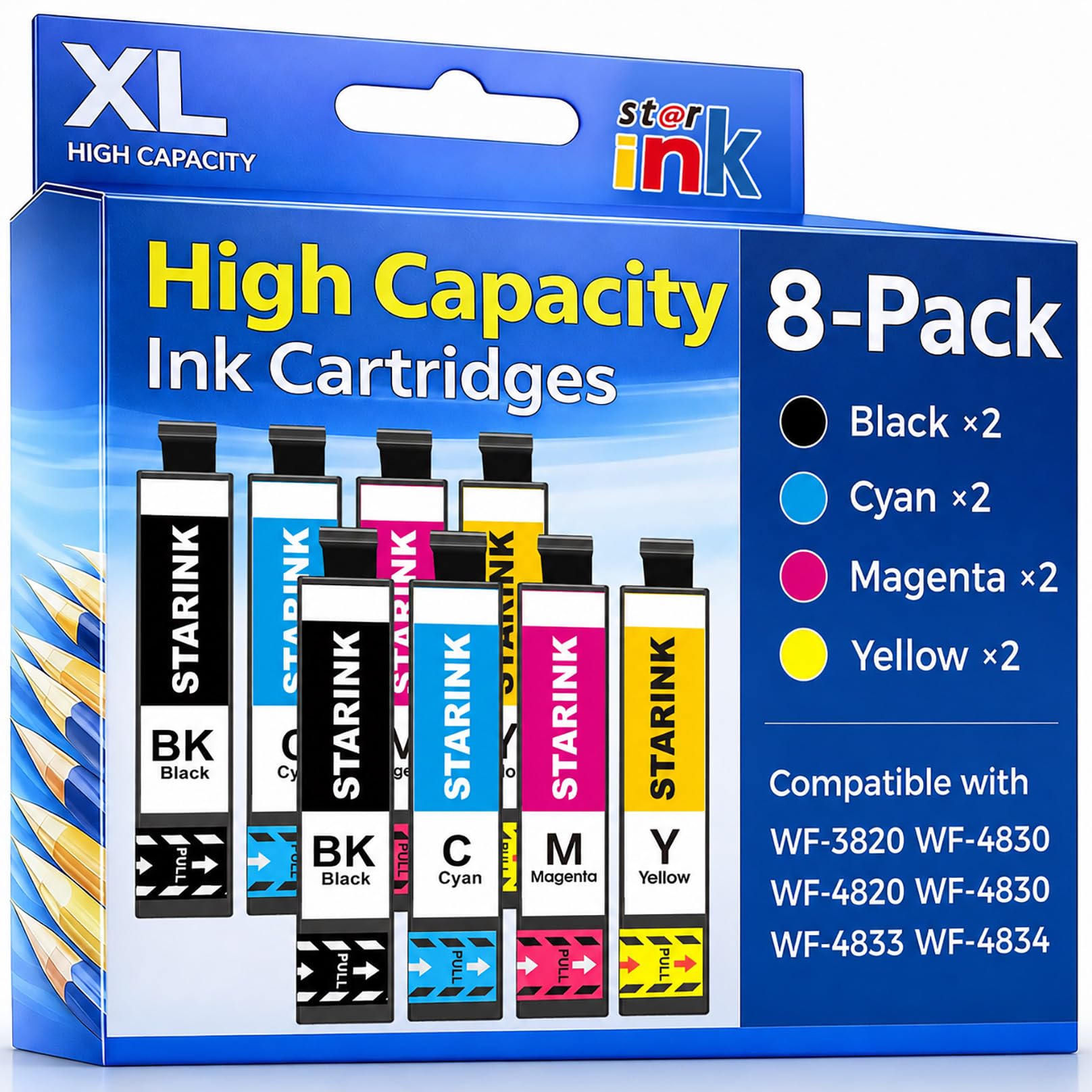 Photo 1 of Starink Remanufactured Ink Replacement for Epson 822XL 822 Ink Cartridges Compatible with Epson Workforce Pro WF-3820 WF-3823 WF-4833 WF-4820 WF-4830 WF-4834 Printer High Yield & Latest Chip 8 Packs