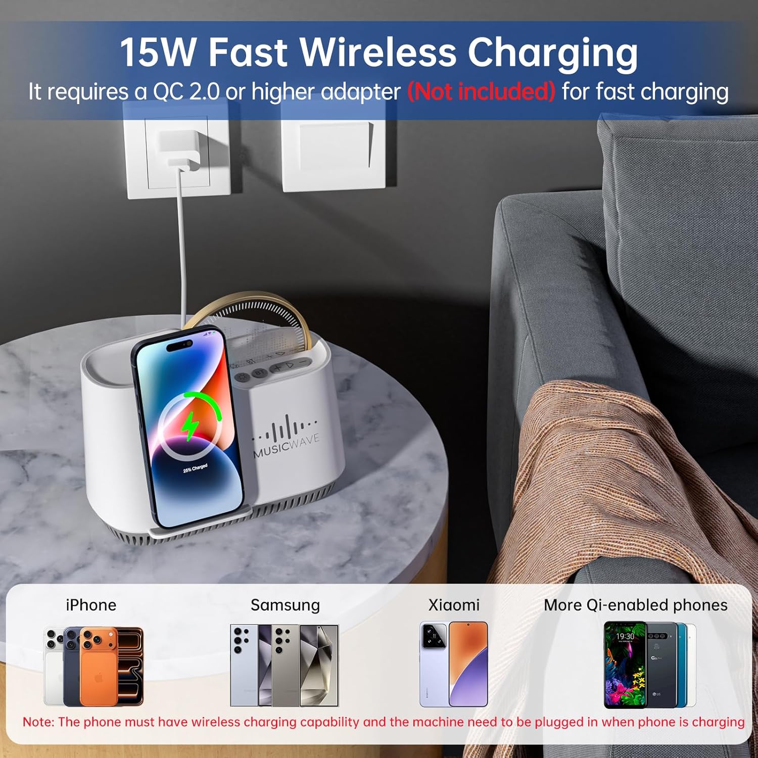 Night Light Bluetooth Speaker, Touch Control Bedside Lamp with Dimmable Dynamic Colored Lights, 15W Wireless Charging Station, Phone Holder, Gifts for Girls Boys Women Gifts Room Decor