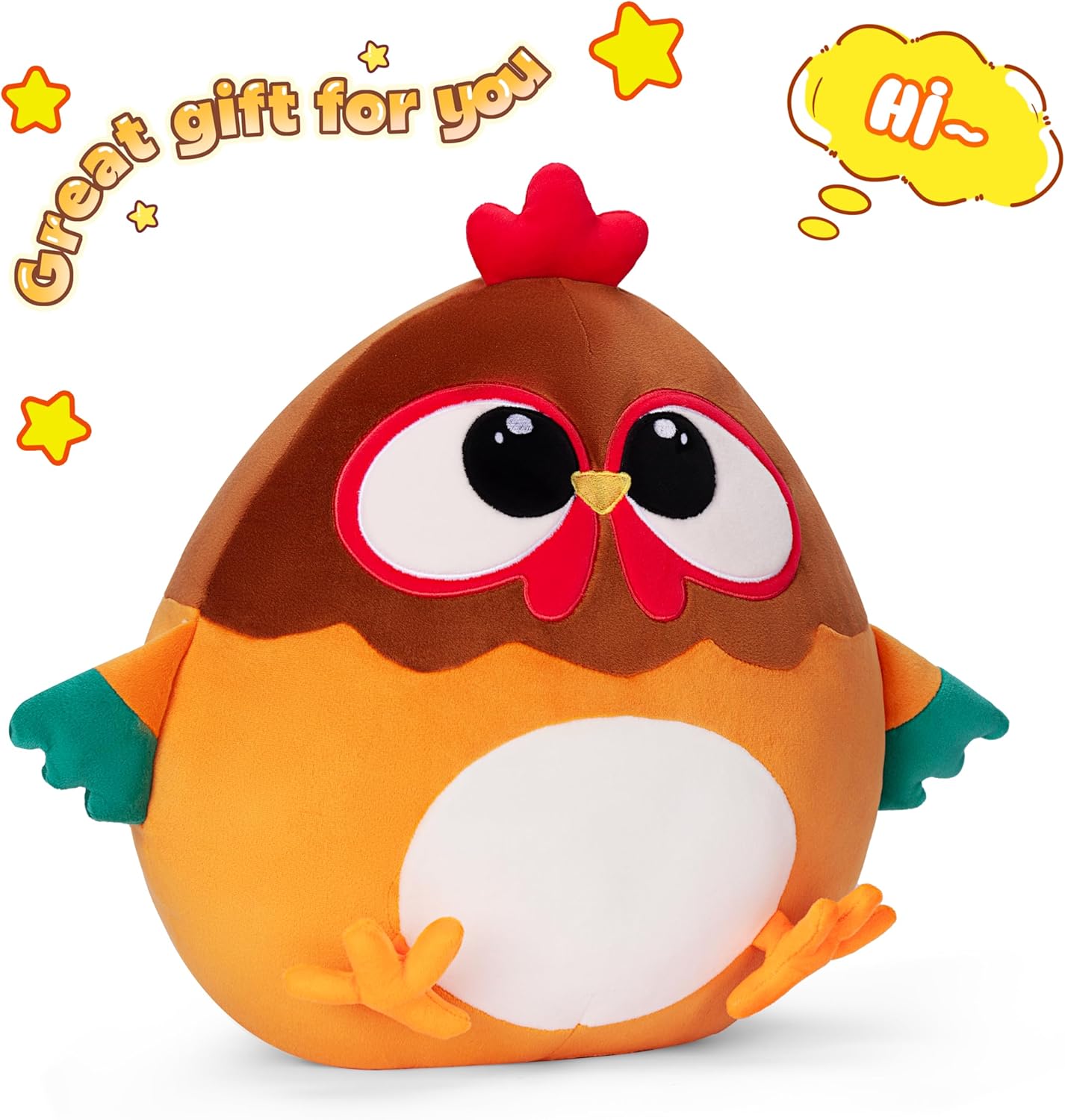 Original 14-inch Chicken Pillow Plush Stuffed Animal Toy Orange Big Size Adorable Soft Plushie,Gift for Kids Women Girls
