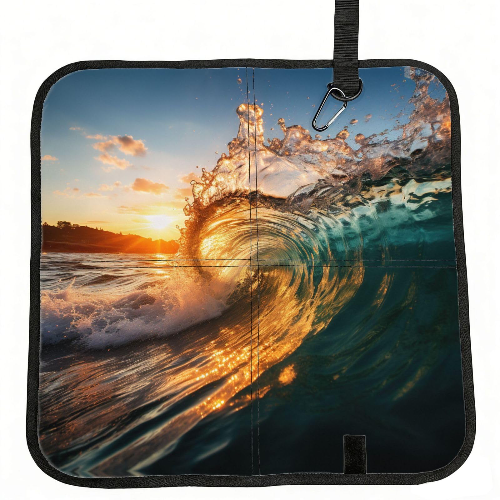 YGLHBDPBF Ocean Wave Print Camping seat cushion,Foldable Sitting Pads,Save Backpack Space for Hiking