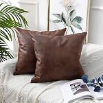 PANOD Ensemble de 2 Couvertures d'oreillers en cuir faux 20 x 20 Marron foncé,Couvre-oreillers décoratifs Boho de luxe moderne Coussin Cases pour la ferme Canapé Couch Salon Lit