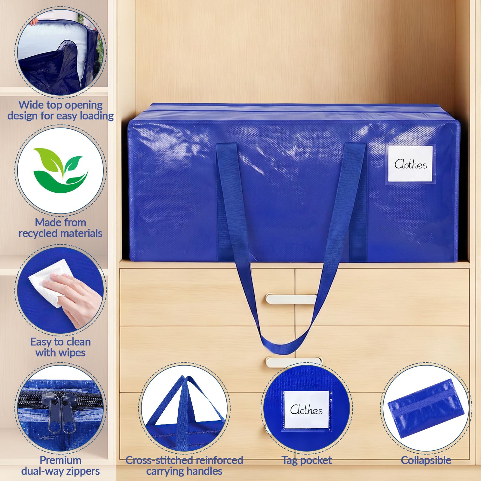 Pack de 6 Bolsas de Mudanz, 94L Grande Bolsa de Almacenamiento | Impermeable Bolsas de Mudanza con Cremallera y Asa, Organizador de Ropa, Bolsa Extra Grande para Mudanza y Viaje