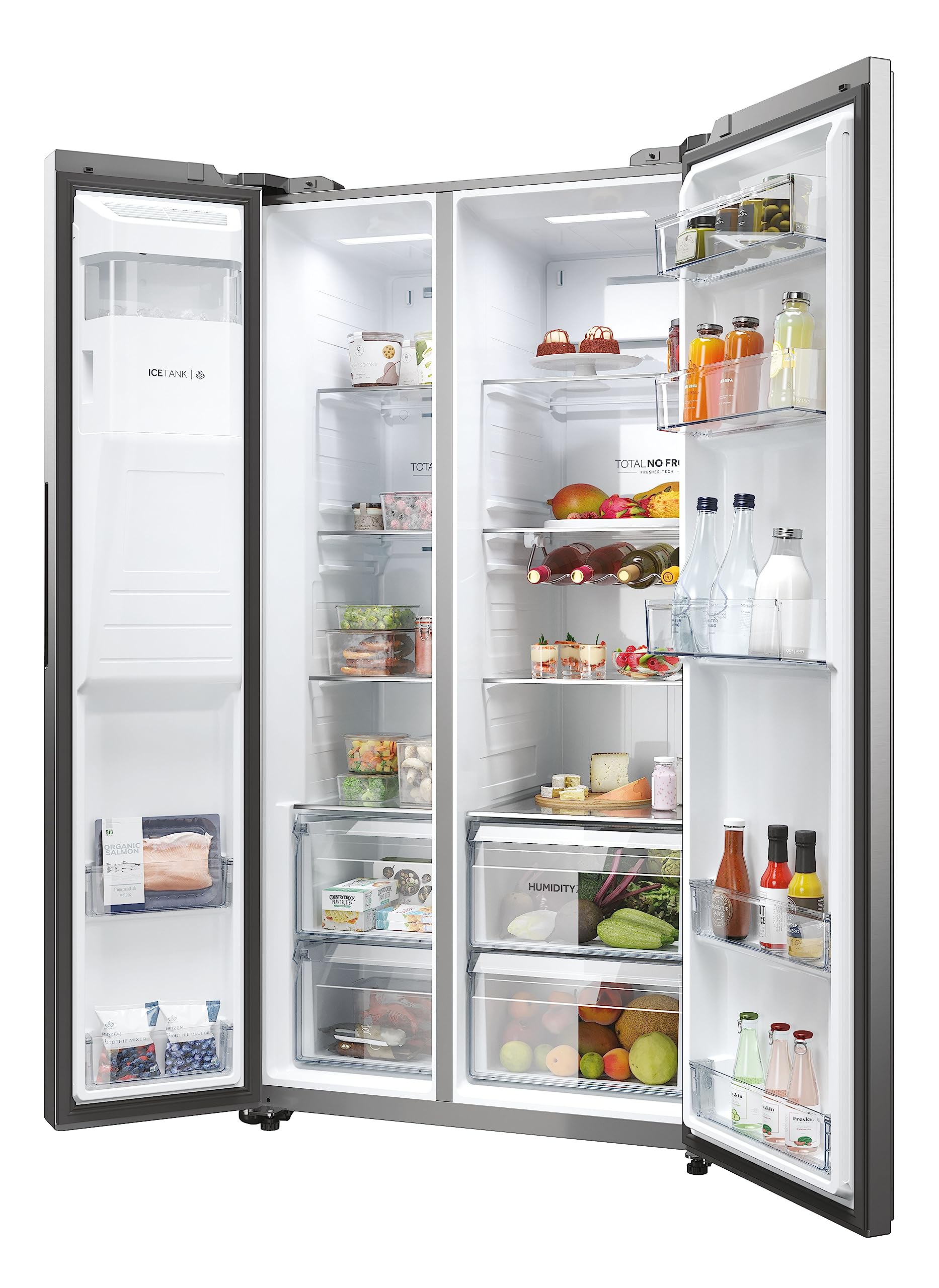 Haier Side by Side 90 série 5 HSW59F18EIMM réfrigérateur-congélateur/Total No Frost/Smart hON App/HumidityZone/XXL Capacité utile/Distributeur d'eau et de glaçons/Seulement 36 dB (A