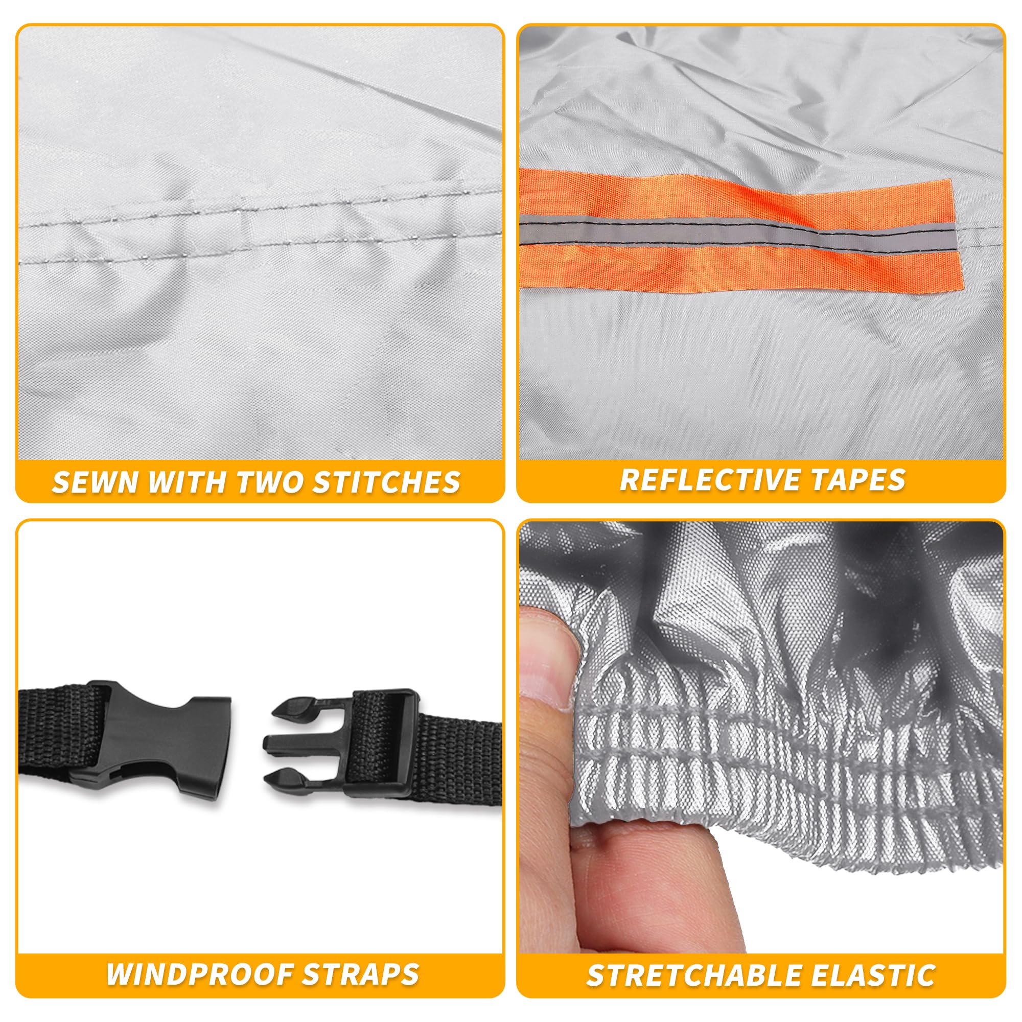 Partuto Waterproof All-Weather Universal Car Cover with Right Side Zipper 190T-PU Silver Tone Fits for Sedan 177 - — view 8