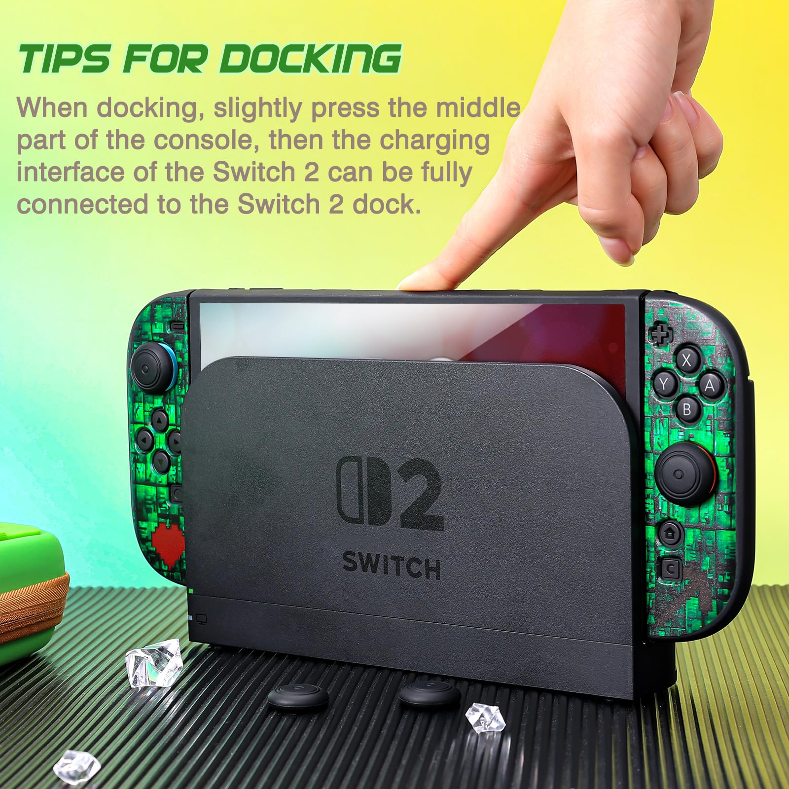 DLseego Custodia da Trasporto Compatibile con Switch 2 (2025),Kit di Accessori Fantastici per Switch 2 con Cover Morbida Agganciabile e 4 Impugnature per Pollice,Verde