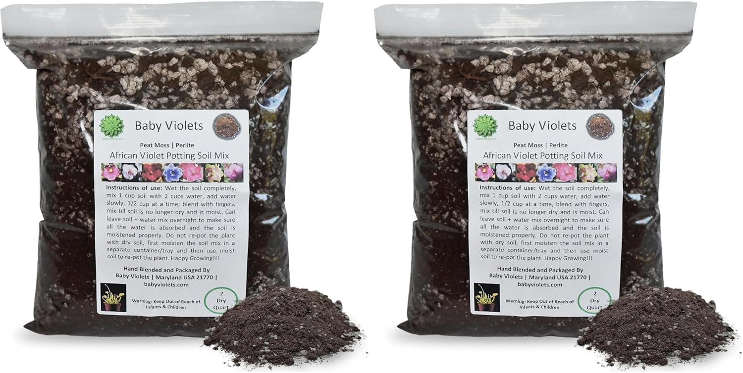 African Violet Plant Potting Soil Mix Peat Moss & Perlite (½ Gallon / 2 quarts) (Pack of 2)