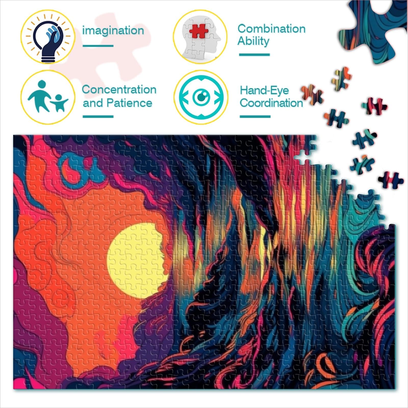 Puzzle per adulti, 1000 pezzi, psichedelico, puzzle in legno, per adulti e bambini, gioco educativo per adulti e bambini, dimensioni: 50 x 75 cm