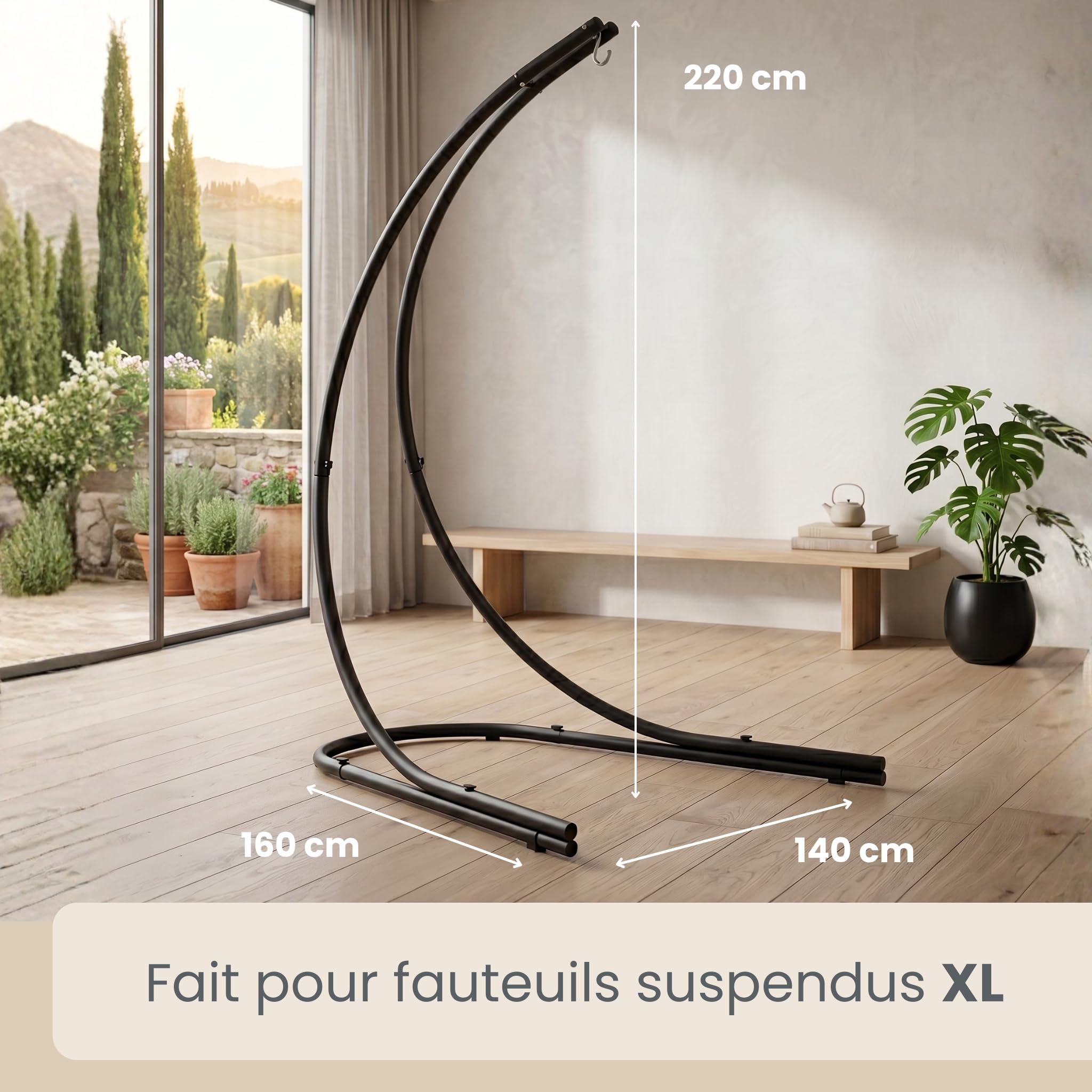AMANKA Jusqu'à 150kg : Support pour Fauteuil Suspendu - 210cm Support Chaise Suspendue - Cadre Aesthetic pour Fauteuil de Jardin Siege Suspendu Fauteuil a Suspendre - Support Sac de Frappe sur Pied