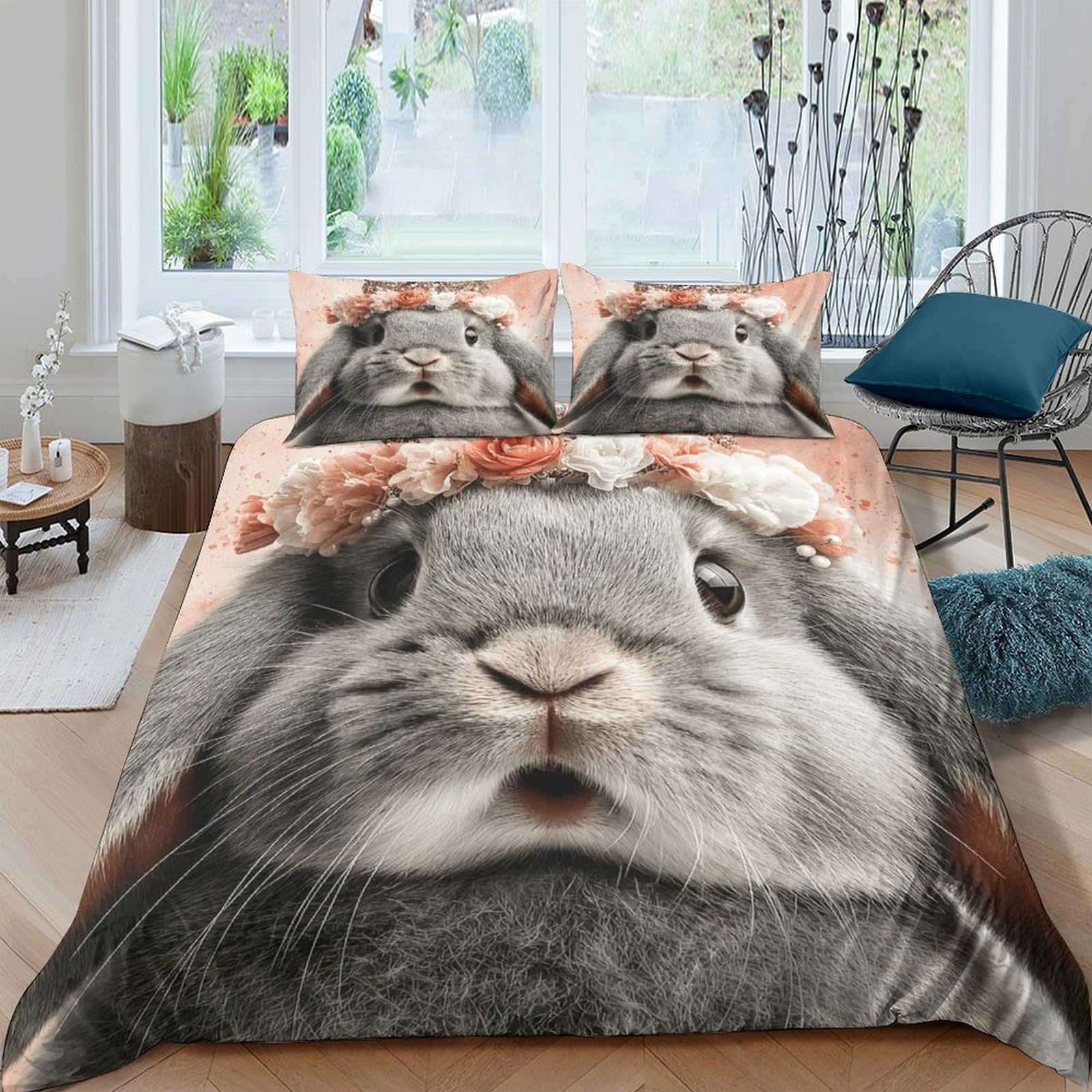 Ctjqhvkz Style-4 3D Printed Cute Bunny Fitted Sheet Microfiber Soft Animal Floral Mattress Cover For Bedroom Dorm Guest Room Decor Protection Single（135X200cm）