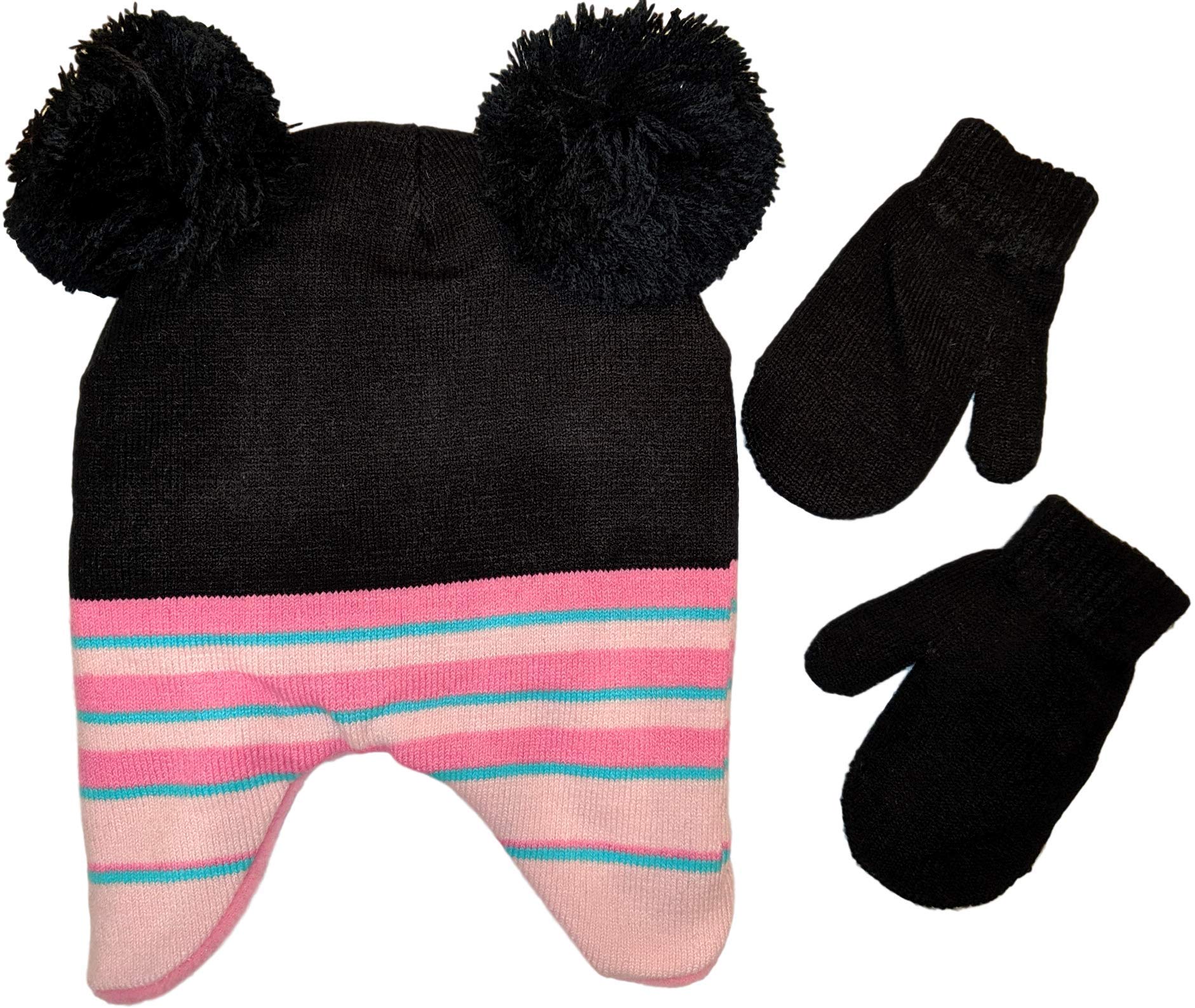Disney Minnie Mouse Girls Big Face Beanie Winter Hat and Mittens Cold Weather Set, Age 2-4