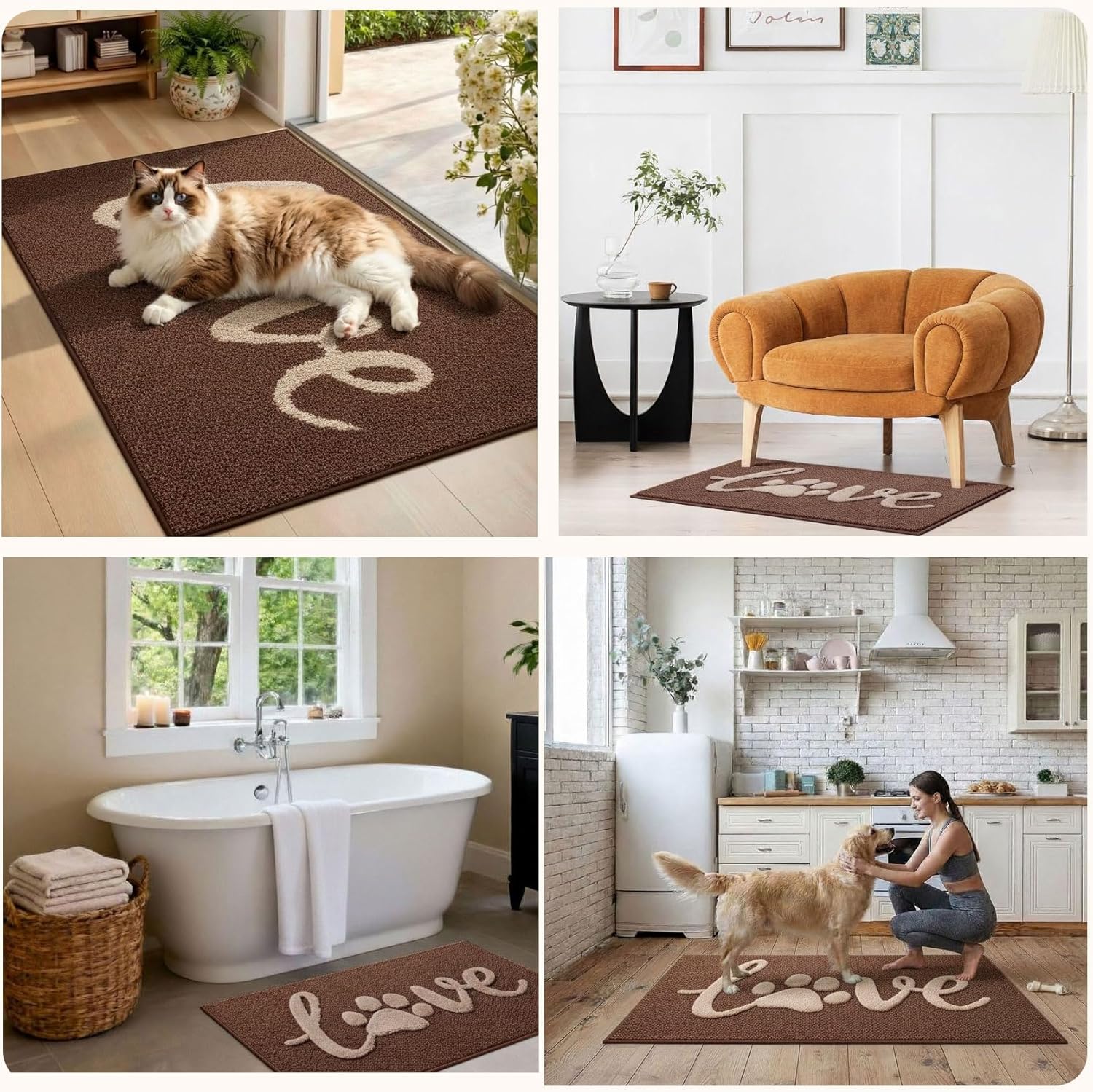 Bulijojo Love Door Mat 20x32 Inch, Non Slip Rubber Backing Entrance Mat,Dirt Resistant and Absorbent Welcome Mats,Low-Profile Floor Mats for Entryway Brown
