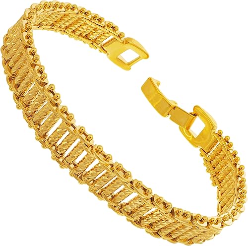 LIFETIME JEWELRY Pulsera Riccio Bar chapada en oro real de 24 quilates para mujeres y hombres (0.394 in y 0.512 in)