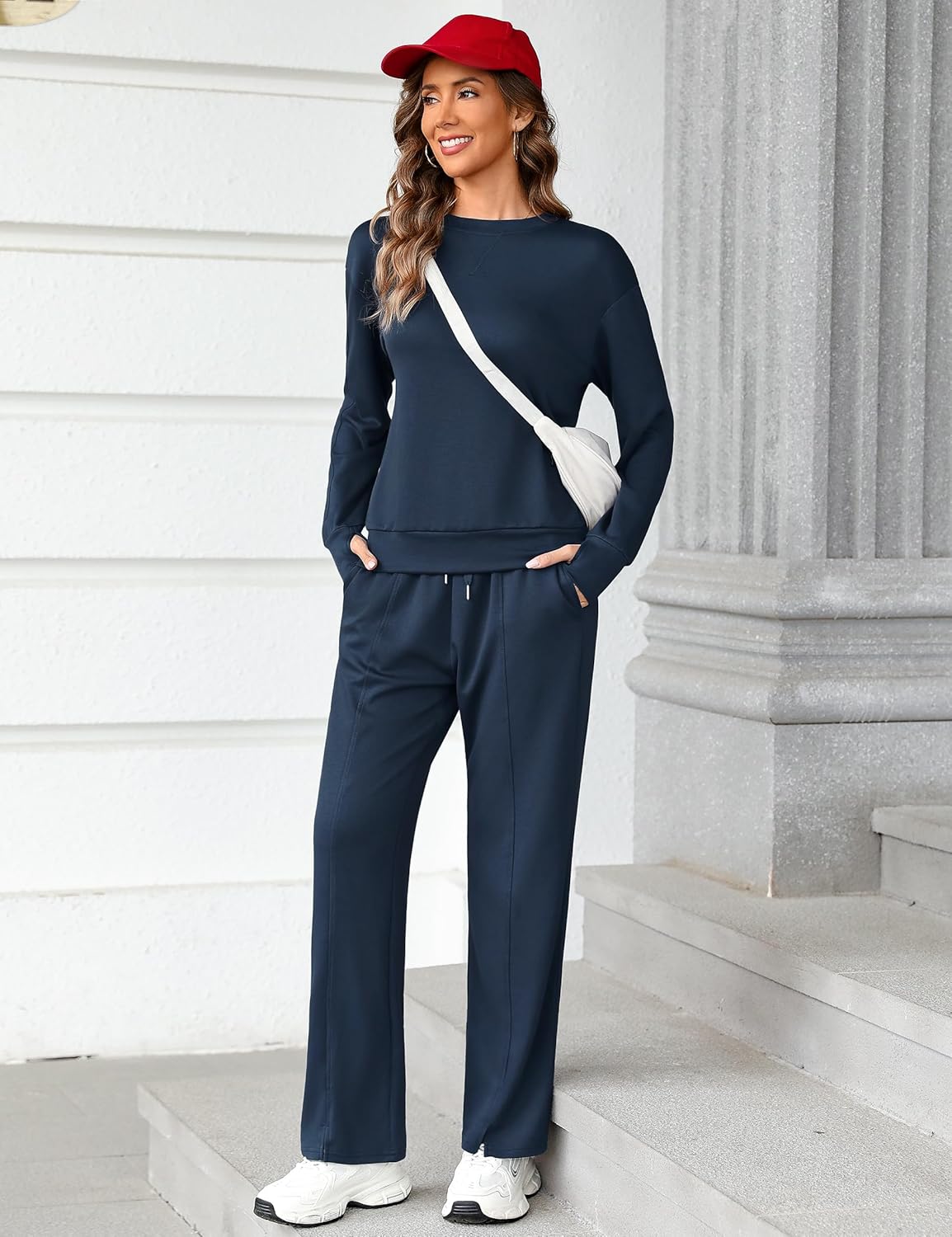 Totatuit Women's Long Sleeve Sweatsuit Sets Wide Leg Pants with Pockets Tracksuit 2 Piece Travel Outfits S-XXL