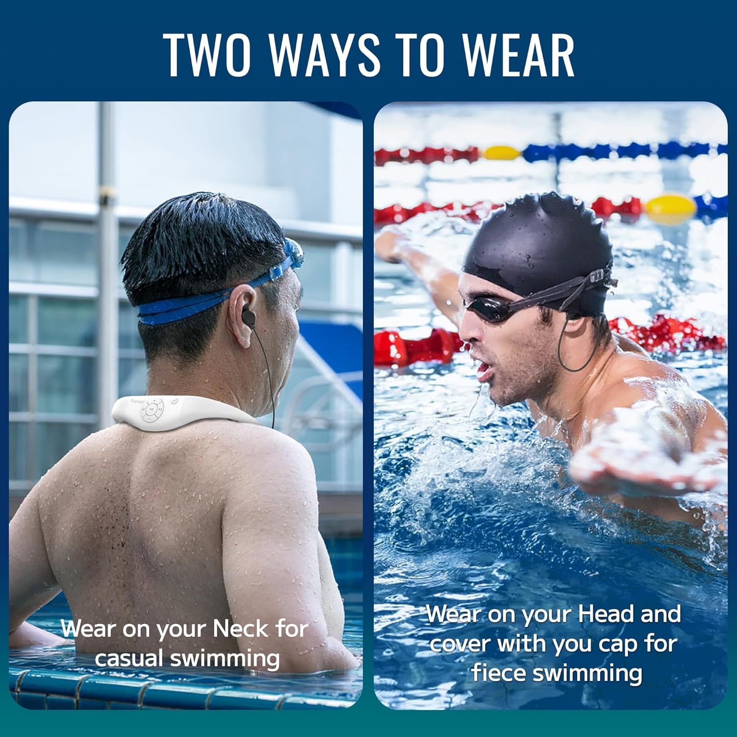 Tayogo Pro-W18 Underwater Swimming Headphones, Waterproof in-Ear Earphones up to 3 Meters, Built-in 32GB MP3 Player, Bluetooth and FM Radio, All-in-One System for Pool and Ocean - Image 7