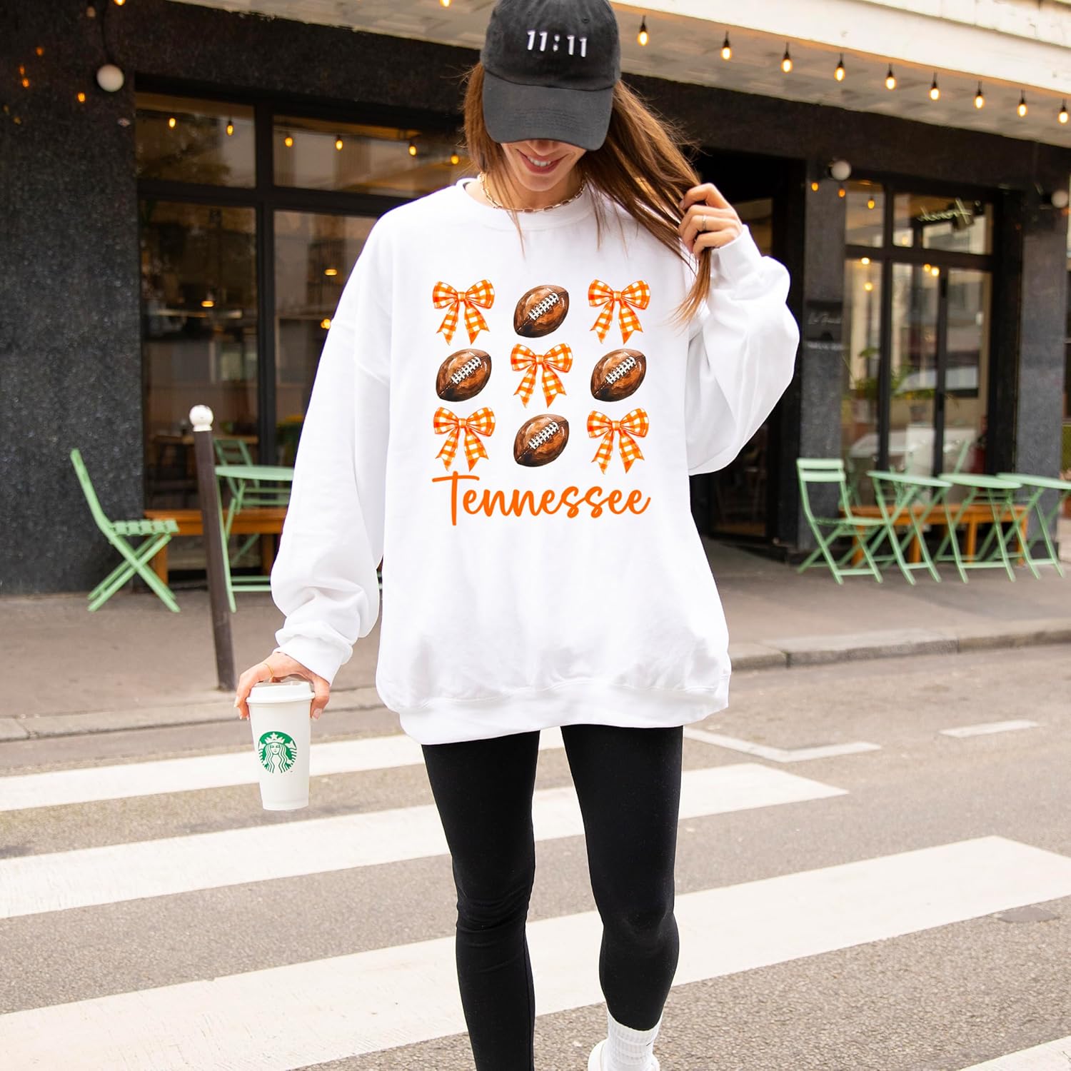 Olive Loves Apple Girls Tennessee Football Sweatshirt Orange Bows and Footballs Game Day Pullover