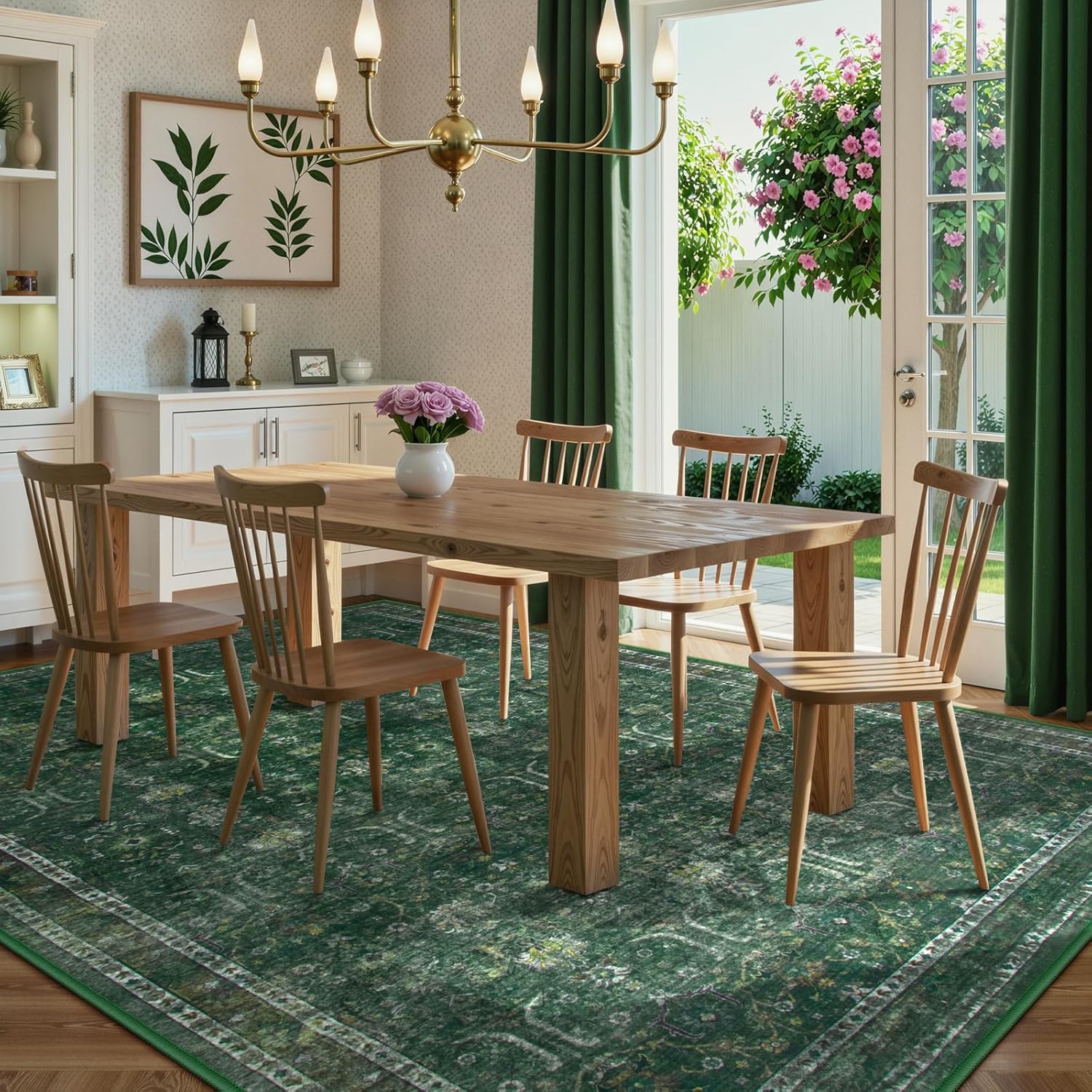 Moynesa Green 8x10 Living Room Rug, Vintage Washable Area Rug for Bedroom Dining Room Office, Low Pile Soft Non-Slip Retro Accent Carpets for Kitchen Indoor Nursery - Image 7