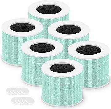 Core Mini Replacement Filter for LEVOIT Core Mini and Core Mini-P Air Purifier, 3-in-1 High-Efficiency Filter, Core Mini-RF-TX, 6 Filter & 10 Fragrance Sponge, Green, For Office Livingroom Bedroom