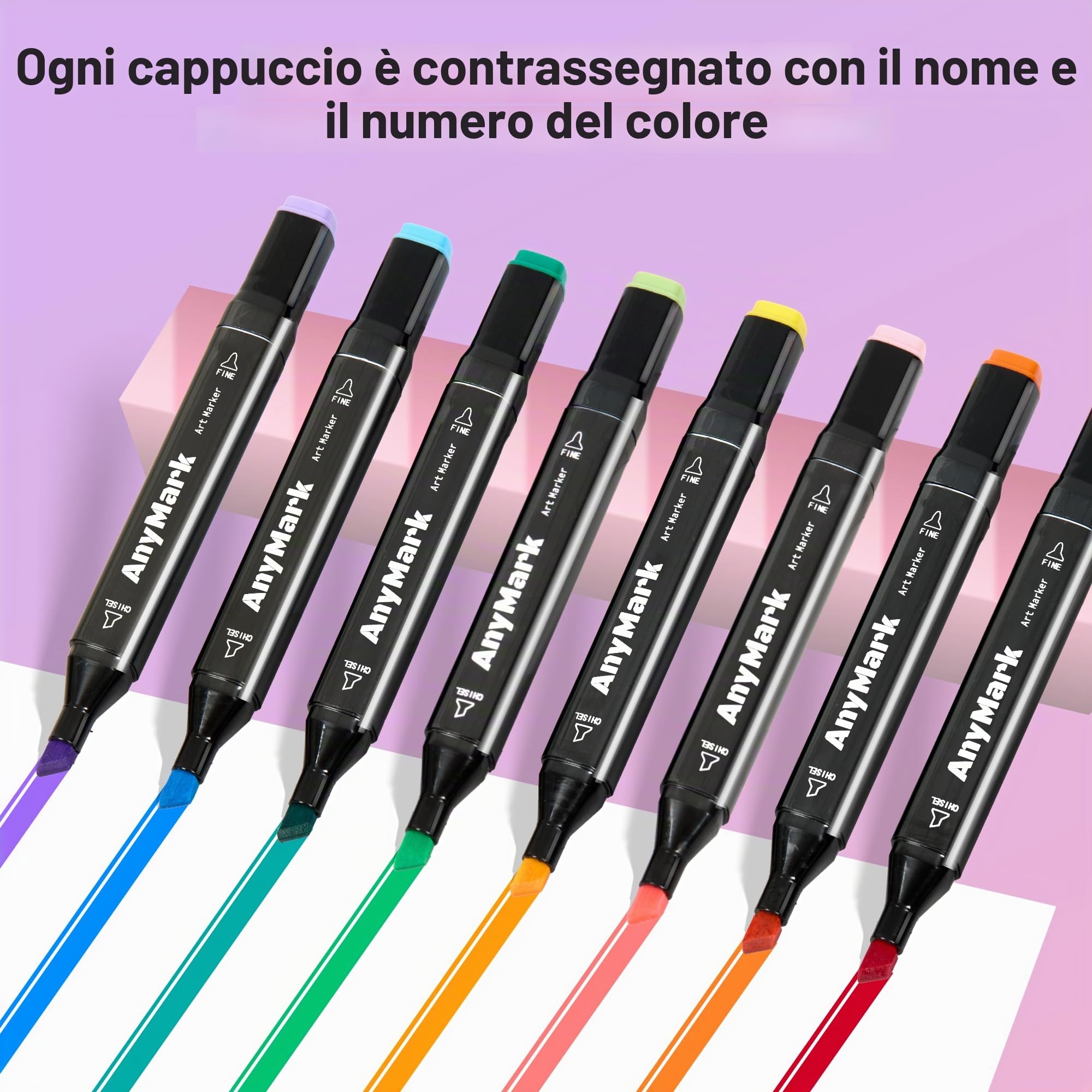 AnyMark Set di 120 Pennarelli ad Alcool, Doppia Punta Scalpello e Fine | Pennarelli Artistici a Base di Alcool per Disegno e Colorazione, Fusto Nero