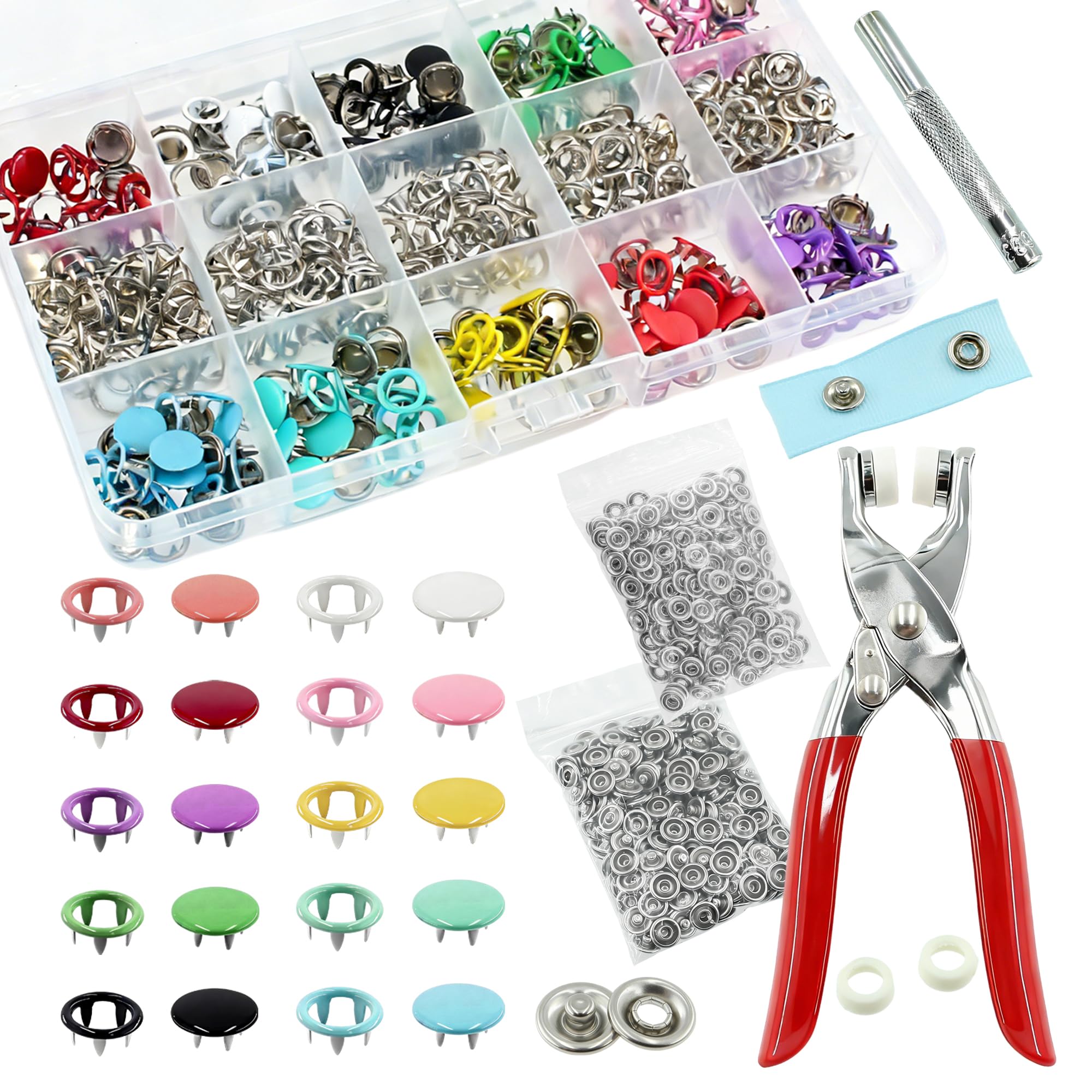 SHRJ Metal Snaps Buttons Kit, Multicolor, 240 Sets, 9.5mm