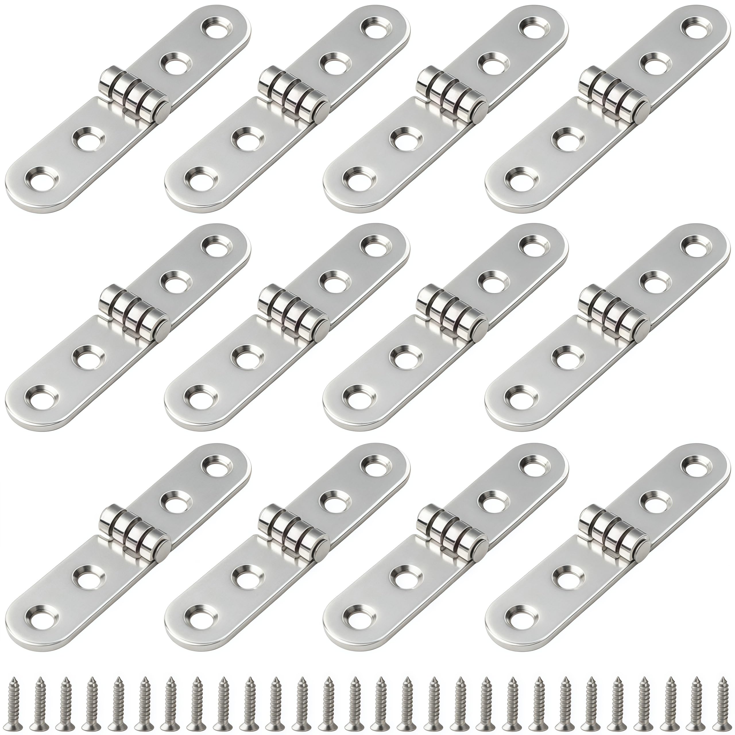 Vbnexyr Regular Hinge 12 Piece Set Of Iron Round Edge Flip Type Hinges Furniture Hardware Suitable For Folding Tables Chairs Cabinets Doors And Boxes Stainless Steel 76 * 15 * 2.0Mm Thickness