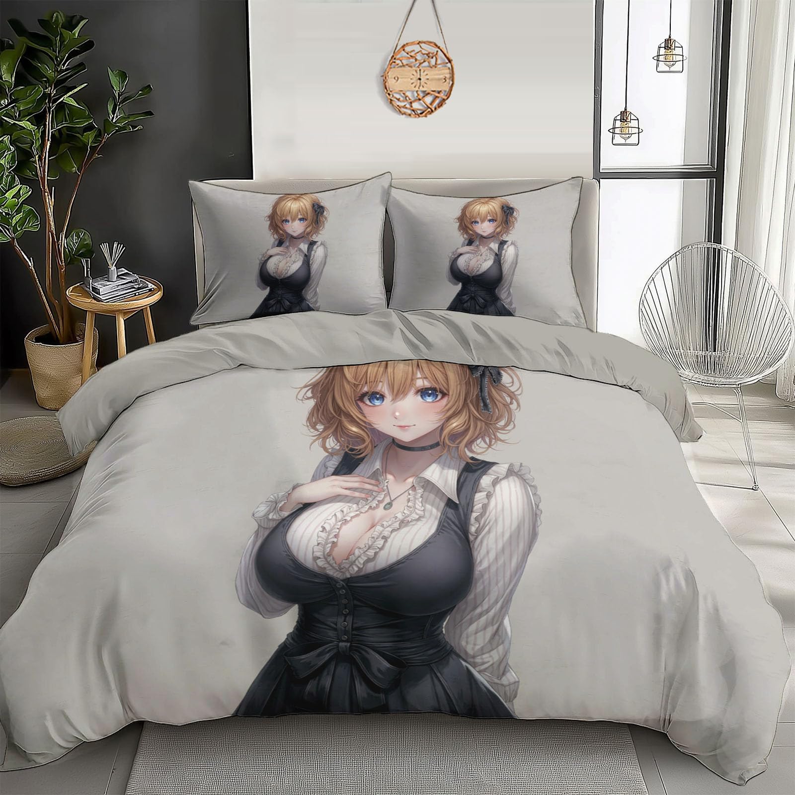 Copripiumino Maglietta Vestito Ragazza per Adolescenti Adulti, Reversibile Set di Biancheria da Letto per Anime da 3 Pezzi 240x220cm, Federa per Letto King (1 Copripiumino + 2 Federa)