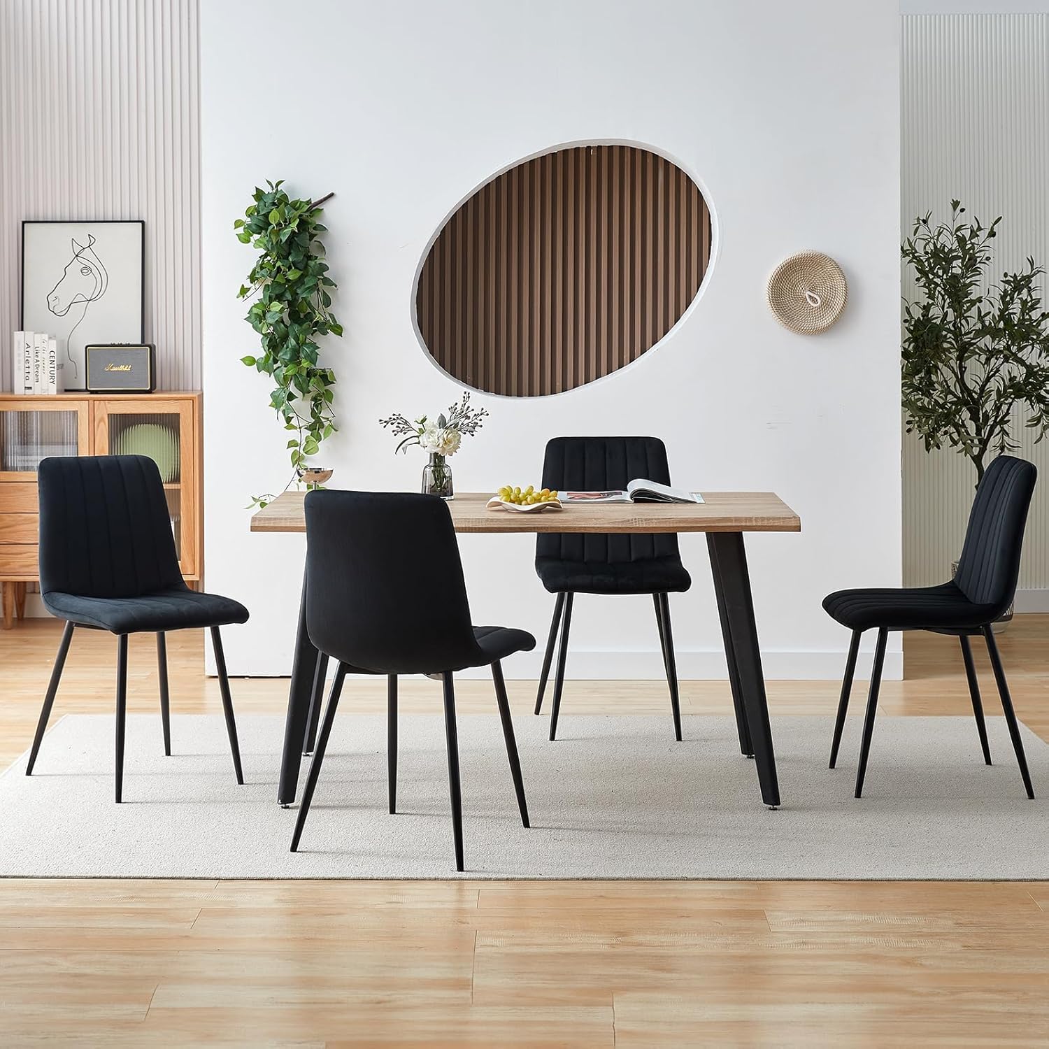 TUKAILAi Set di 4 Sedie Sala da Pranzo Lino, Sedie da Cucina con Tessuto e Gambe in Metallo Nero, Sedia Ergonomica con Schienale per Camera da Letto con Capacità 120 kg (Grigio