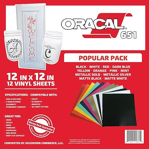 Miniatura 2 de Oracal 651 - Paquete popular vinilo adhesivo para manualidades para Cricut, Cameo, cortadores, impresoras y calcomanías