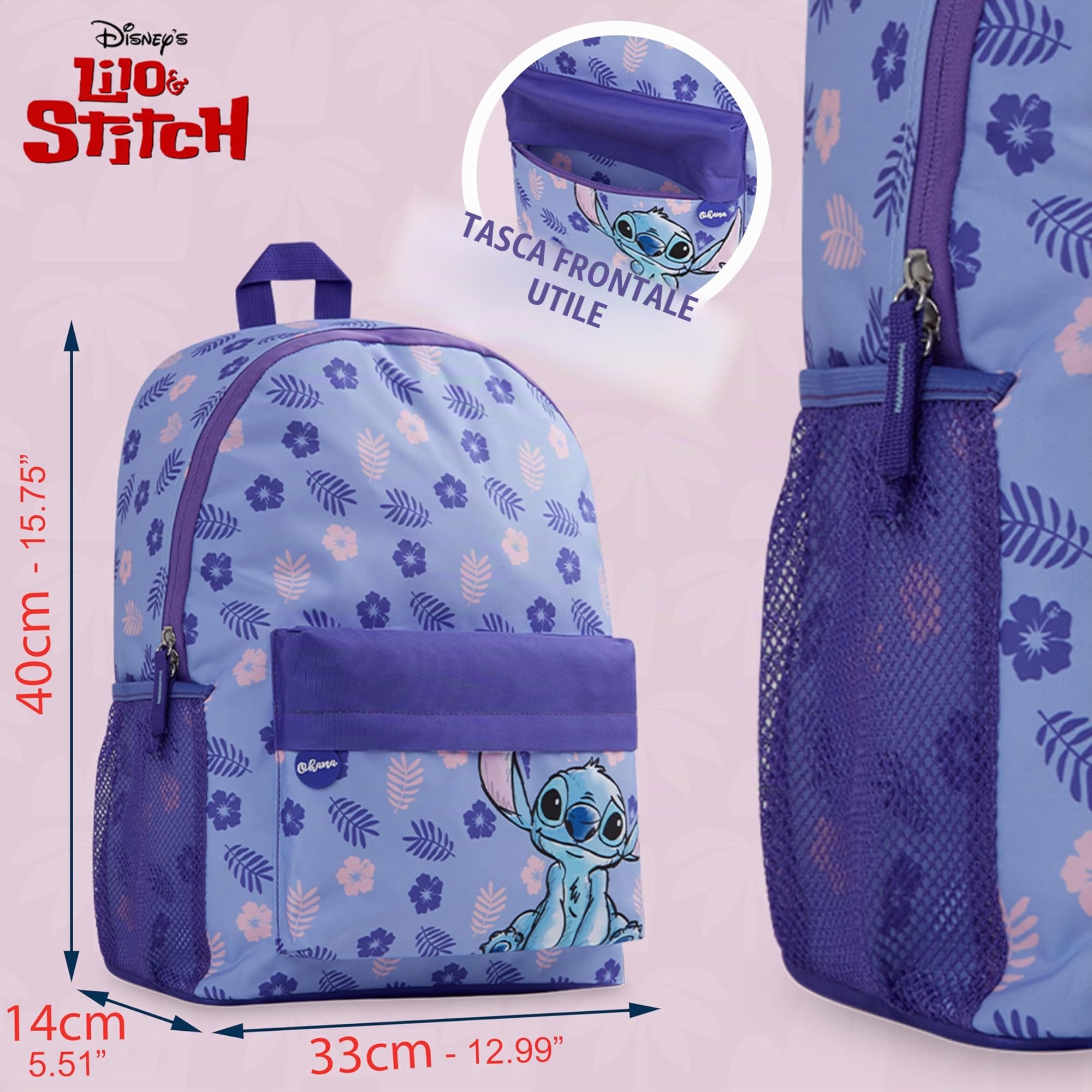 Disney Stitch Zaino Bambini Stitch Zainetto Scuola Elementar Zaino Scuola, Zaini Per Scuola Sport Viaggi (Viola)