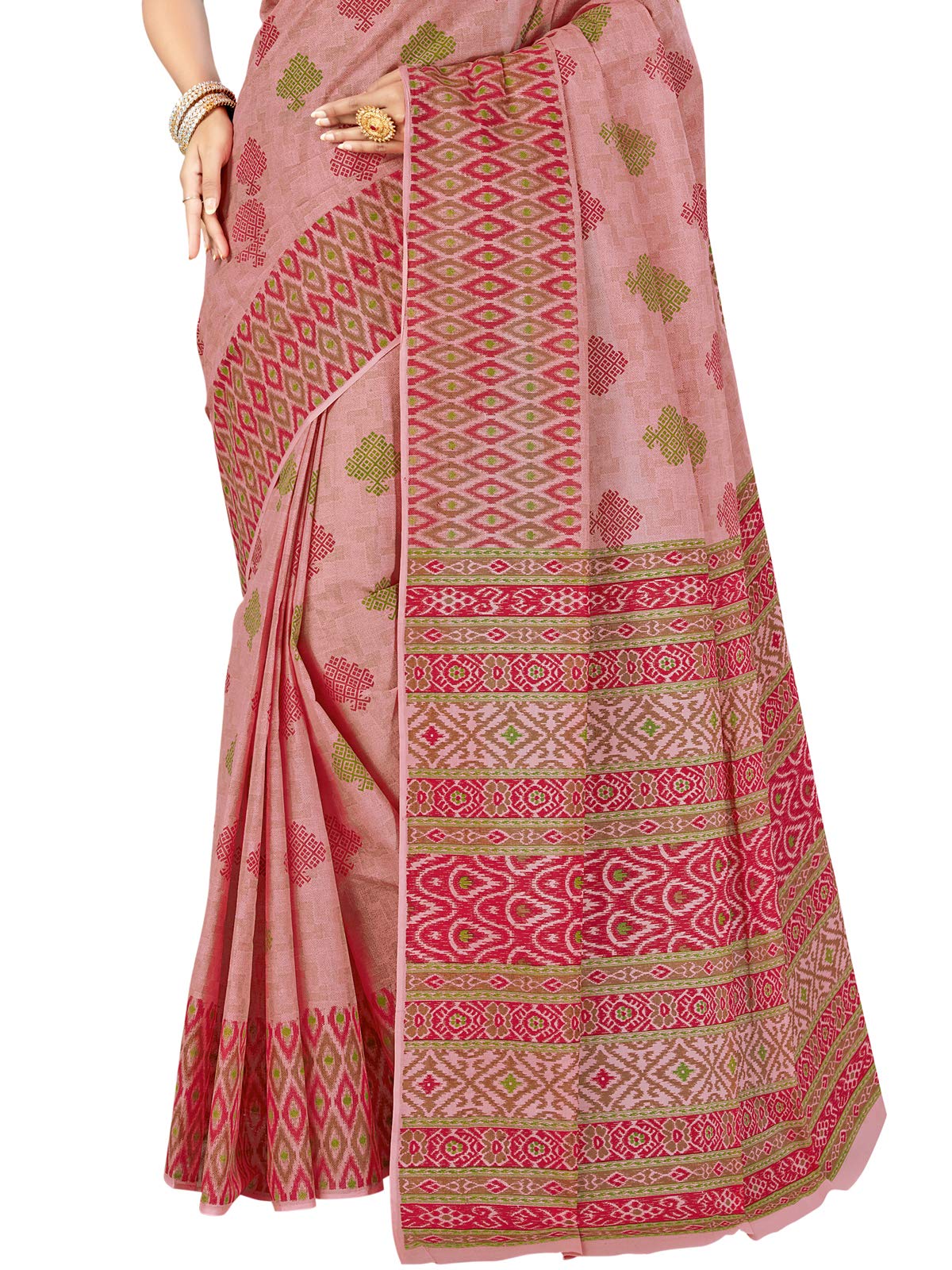 Satrani Cotton With Blouse Piece Saree (1547St47_Pink (Rose)_One Size)