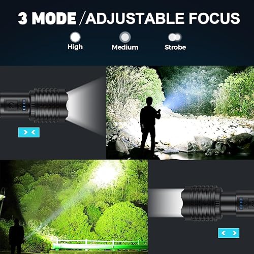 Miniatura 5 de Linternas recargables de 900000 lúmenes altos, luces de flash súper brillantes, linterna LED de potencia, 3 modos, impermeable, para emergencias de
