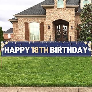 Happy 18th Birthday Banner Blue, Large 18th Bday Sign, 18th Birthday Party Outdoor Decoration for Boy Menï¼ˆ9.8 x 1.6 feetï¼‰