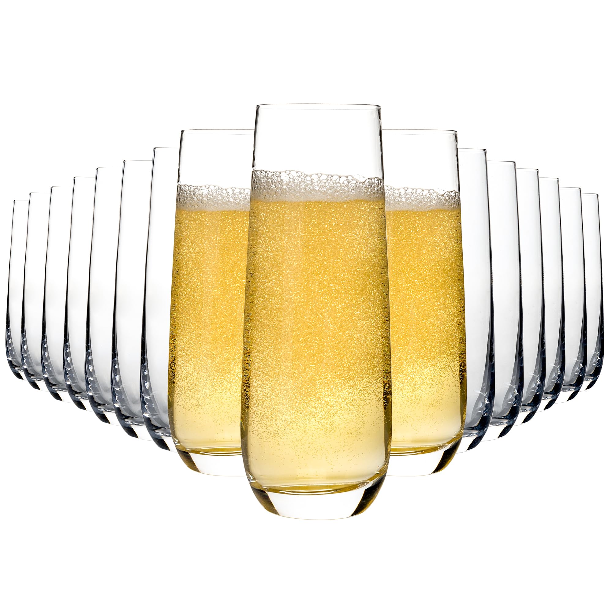 16 Pieces Stemless Champagne Flutes, 8.5 Oz Crystal Clear Sparkling Wine Glass, Prosecco Mimosa Champagne Glasses Set