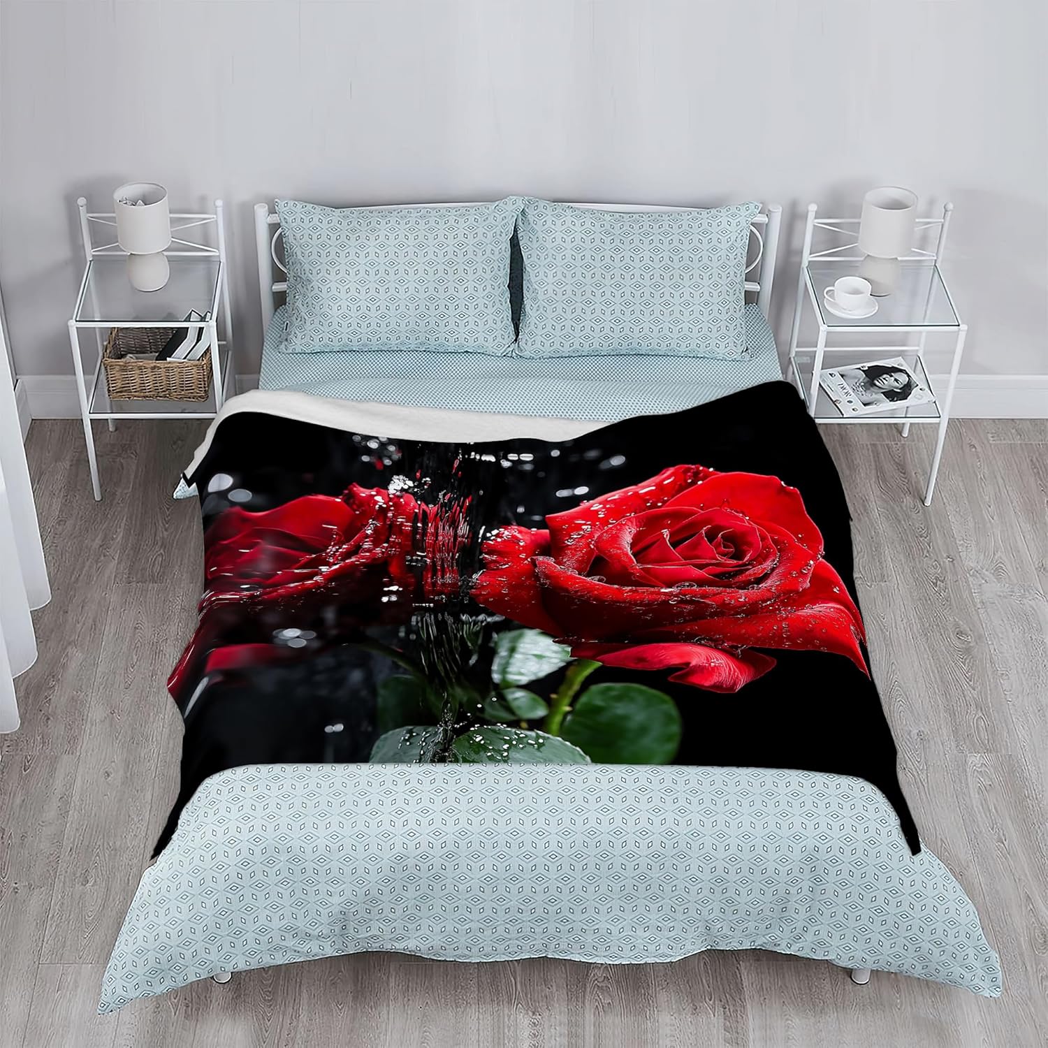 Red Rose Flower Fall Throw Blanket,Anniversary Cozy Plush Fluffy Blanket for Living Room Decor,Lightweight Fleece Throws for Couch,Bed,Traveling,Naps,Reading,60 X 80 Inch